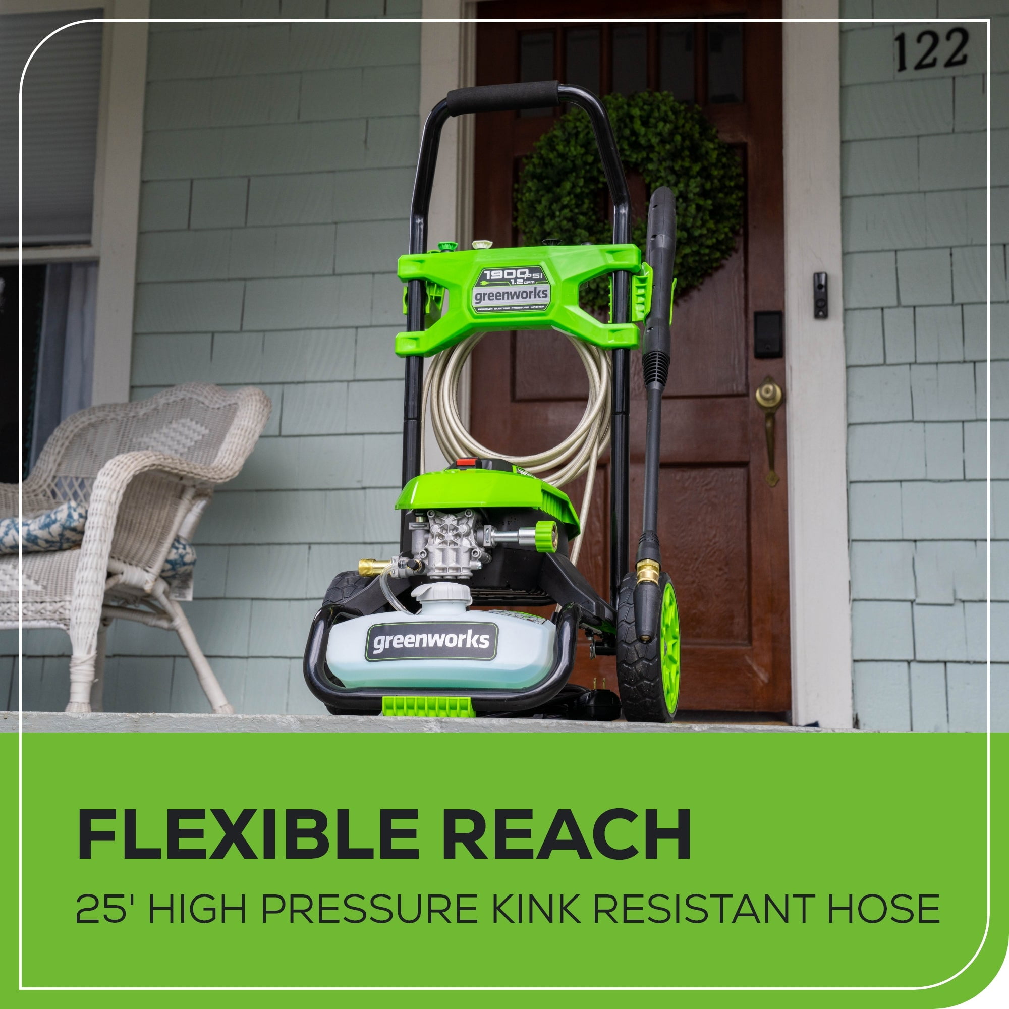 Greenworks 1900 PSI Electric Pressure Washer with 1.2 GPM Flow Rate and 4 Quick-Connect Nozzles (13 Amp) 518ae