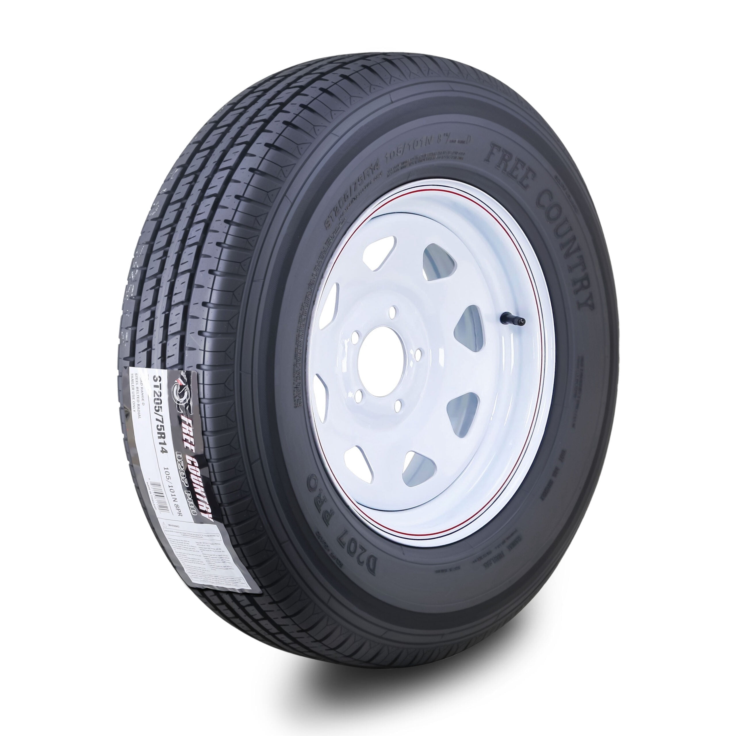 Free Country Trailer Tire and Wheel Assembly (ST205/75R14, 8-Ply, 5 Lug on 4.5 in PCD, White) y00dr