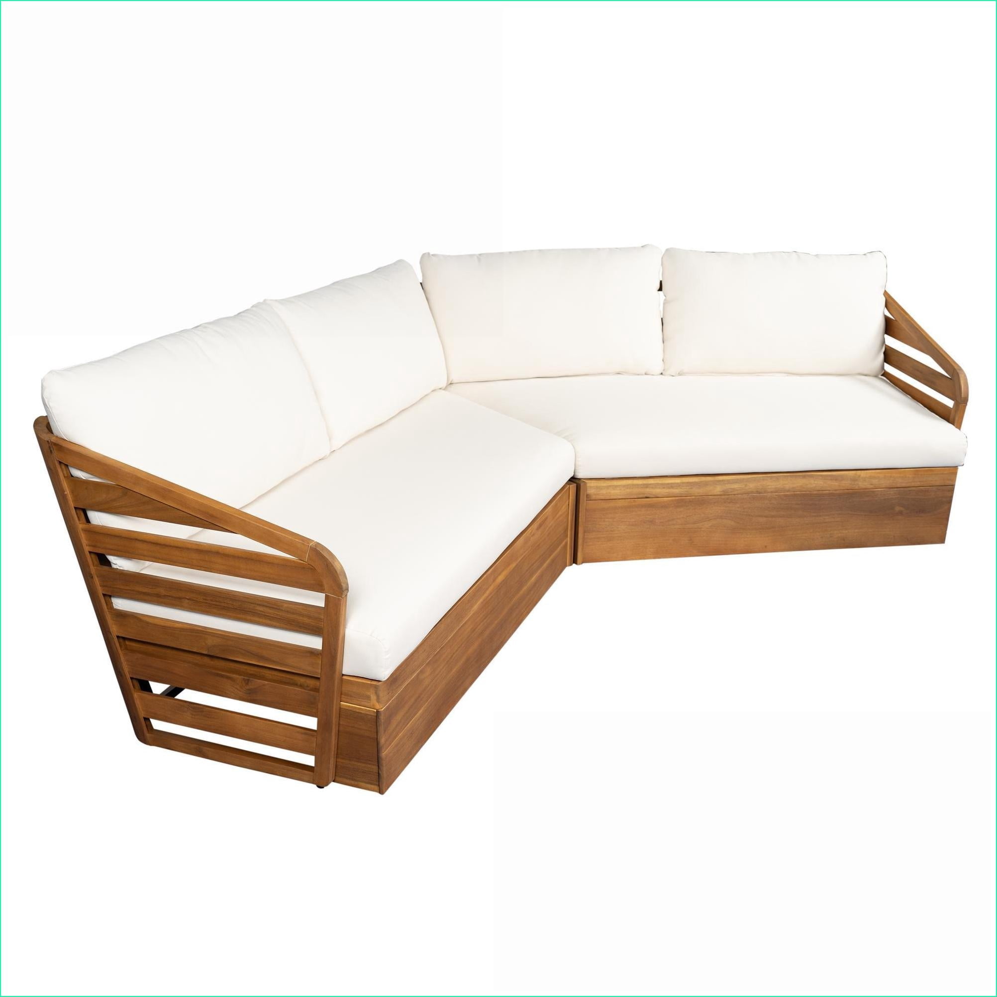 Naturefalls Outdoor Sectional Sofa, 2-Piece Patio Seating Set with Acacia Wood Frame (Beige, 2-Piece Set) nzhsa
