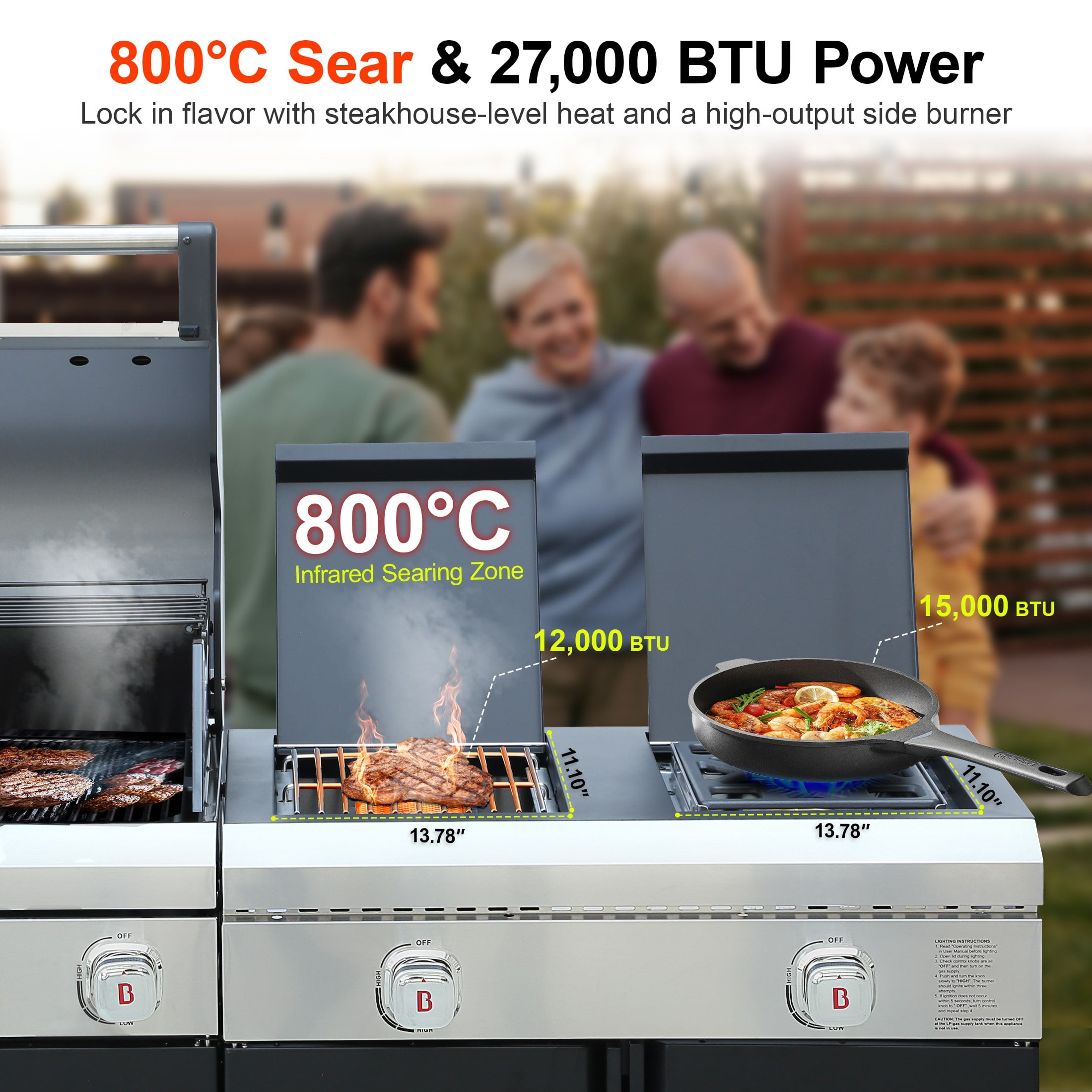 Brand-Man Outdoor Modular Island Kitchen Grill with Sink Station (Black, 90.4 in) bcge2