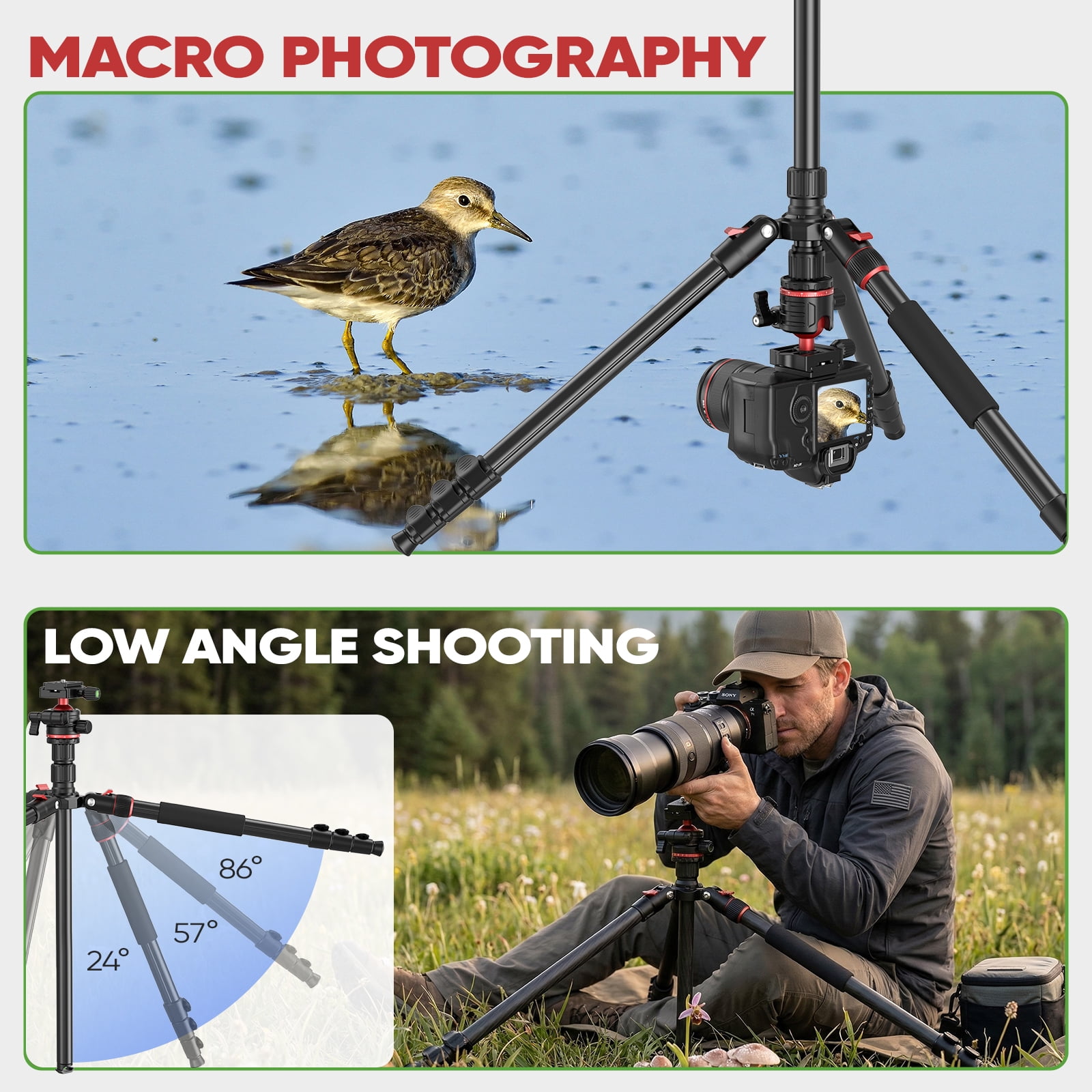 BNISE Aluminum DSLR Camera Tripod with 360° Panoramic Ball Head and Monopod Conversion (67 in) qv3z7