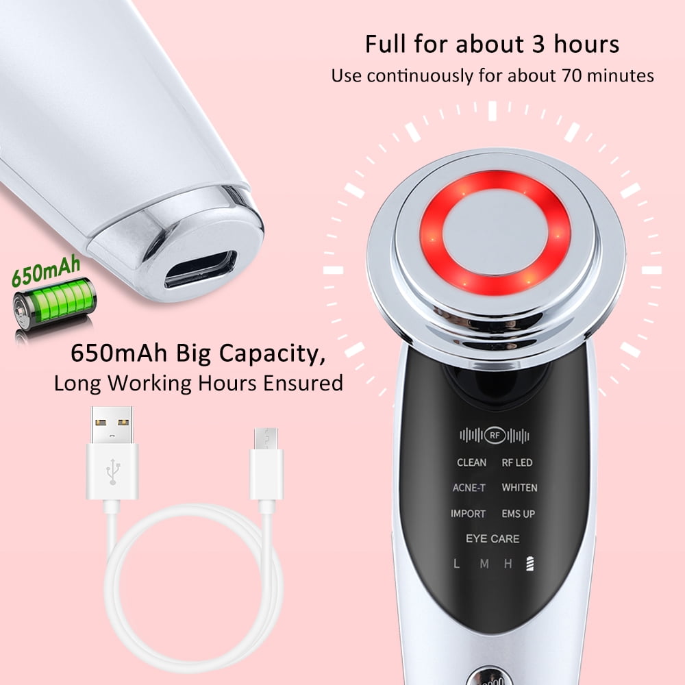 Mofajang 7-in-1 Facial Massager Device, LED Light Therapy Skin Tightening Tool, Electric Face Lifting & Rejuvenation (White, 1 Count) m6ddm