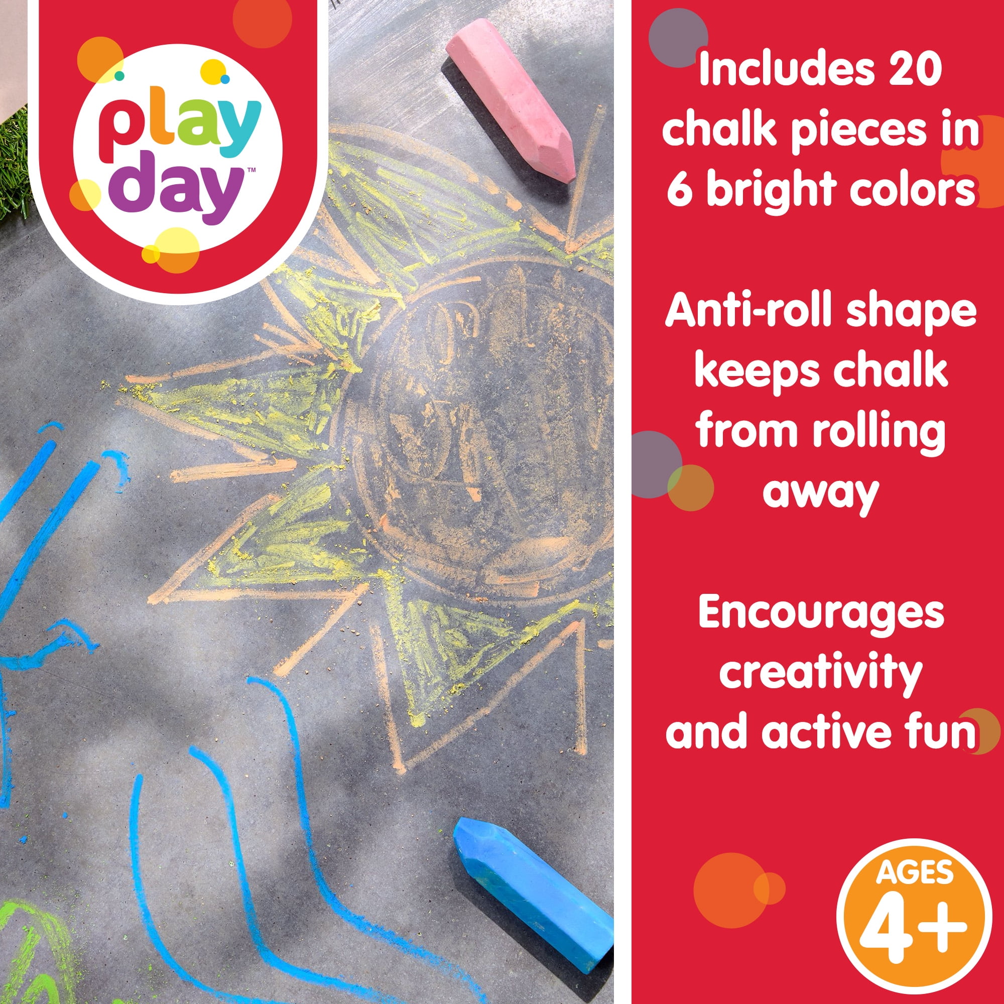 Play Day Anti-Roll Sidewalk Chalk Set (Multicolor, 20 Count) ohz5l
