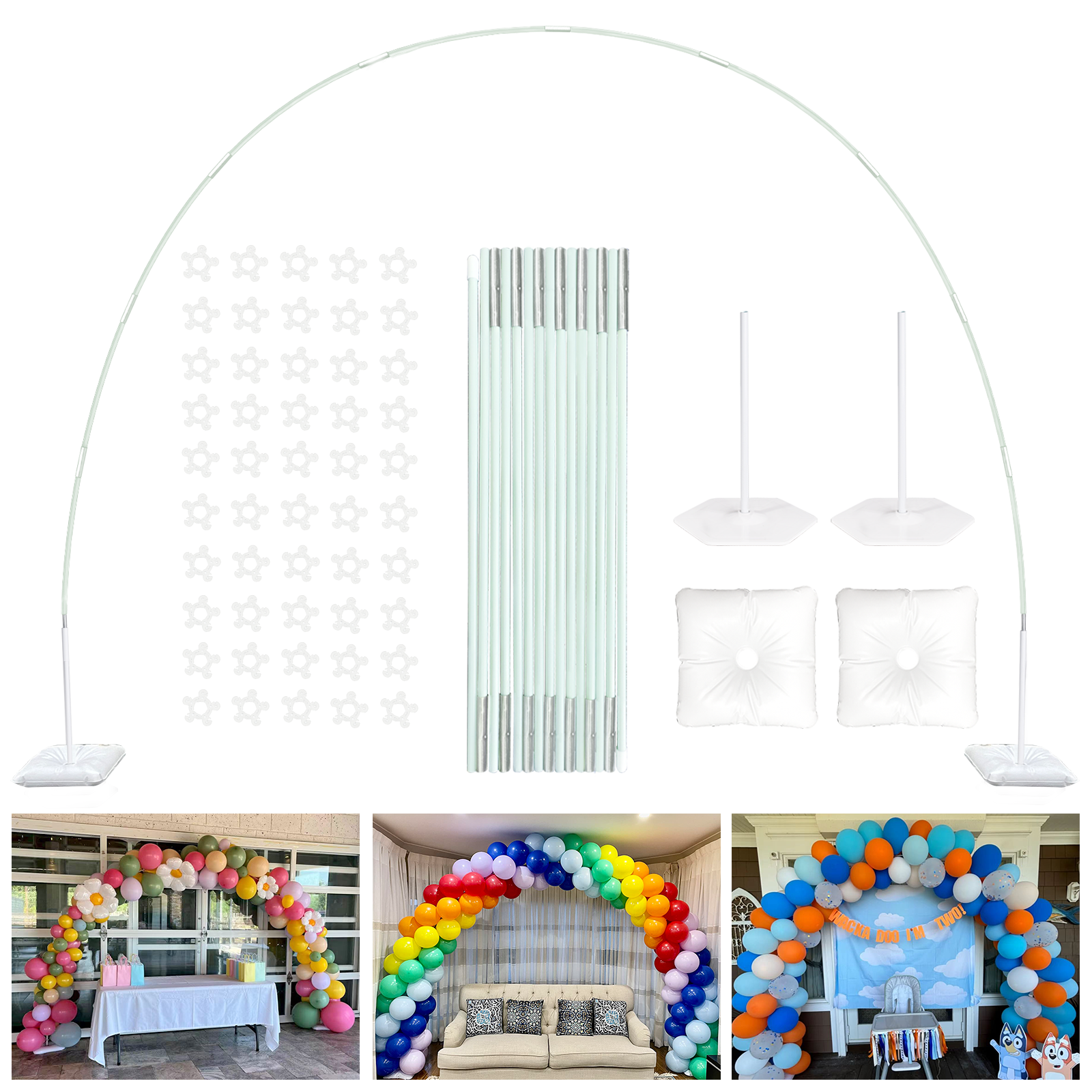 YALLOVE Balloon Arch Stand Kit, Adjustable Party Decoration Frame for Weddings and Birthdays (White, 10 ft x 7.5 ft) sxla8