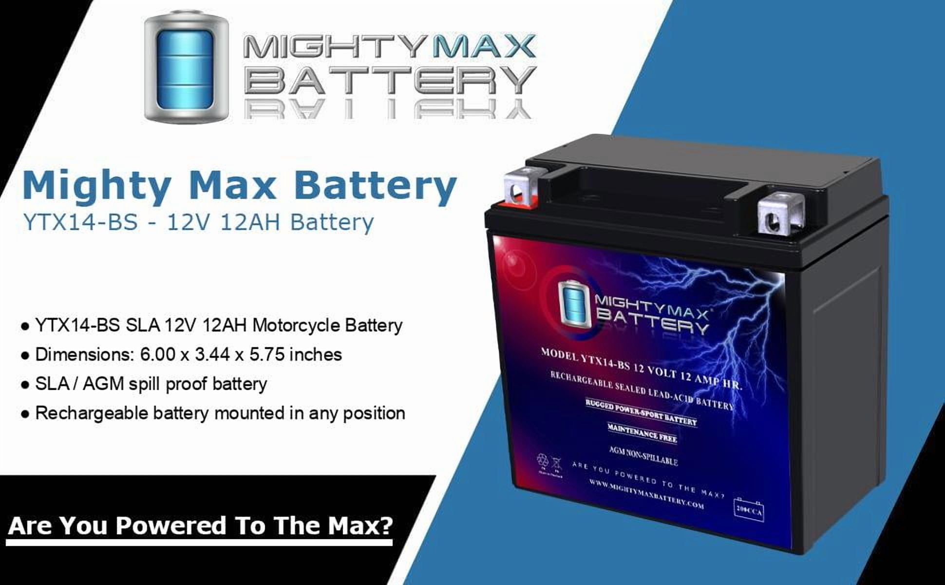 Mighty Max Battery YTX14-BS Replacement Battery for Honda TRX300 TRX350 TRX400 TRX420 (12V, 12AH) qmrf7
