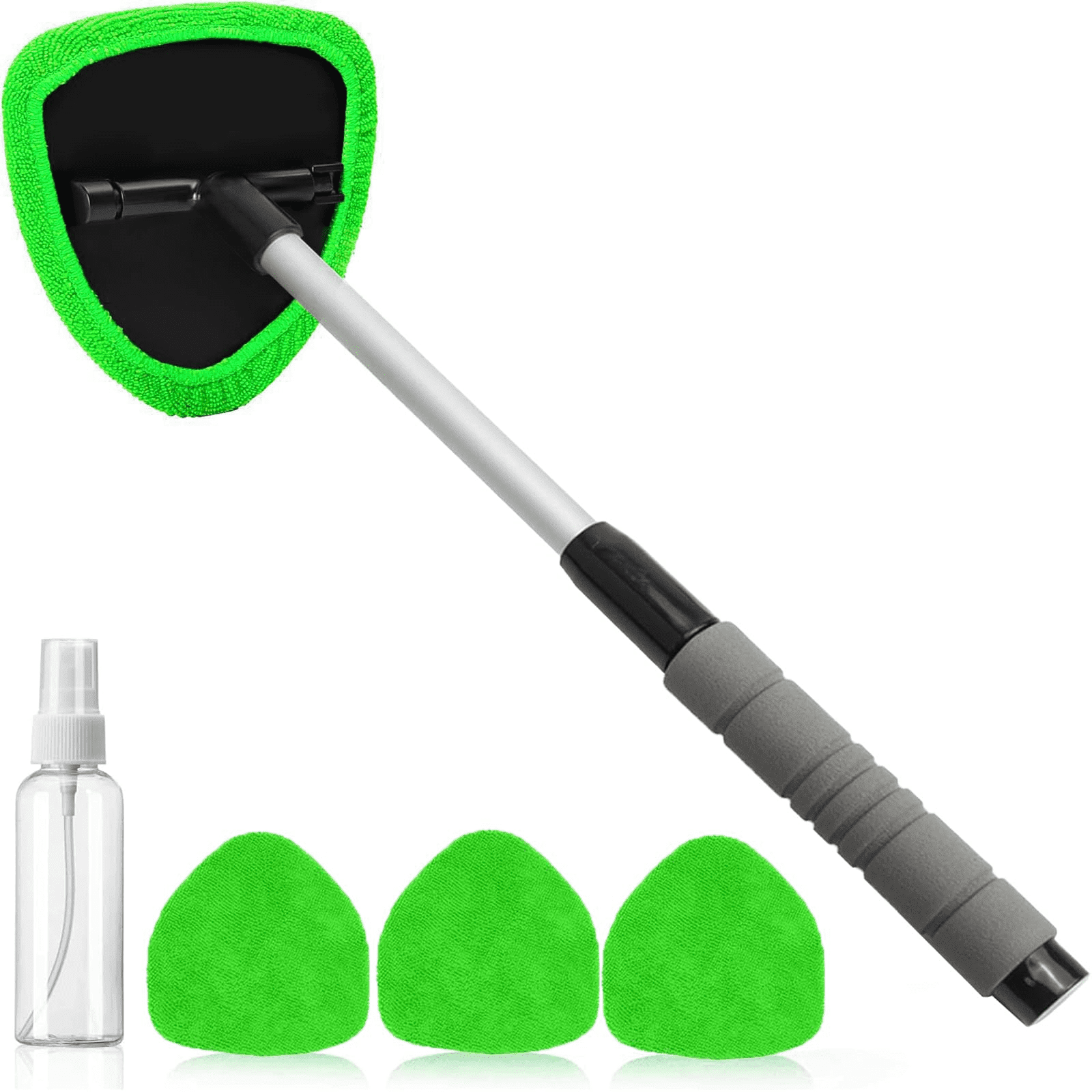 Swartisfad Windshield Cleaning Tool with Extendable Handle and 3 Microfiber Pads (Green, 1 Kit) p7a74
