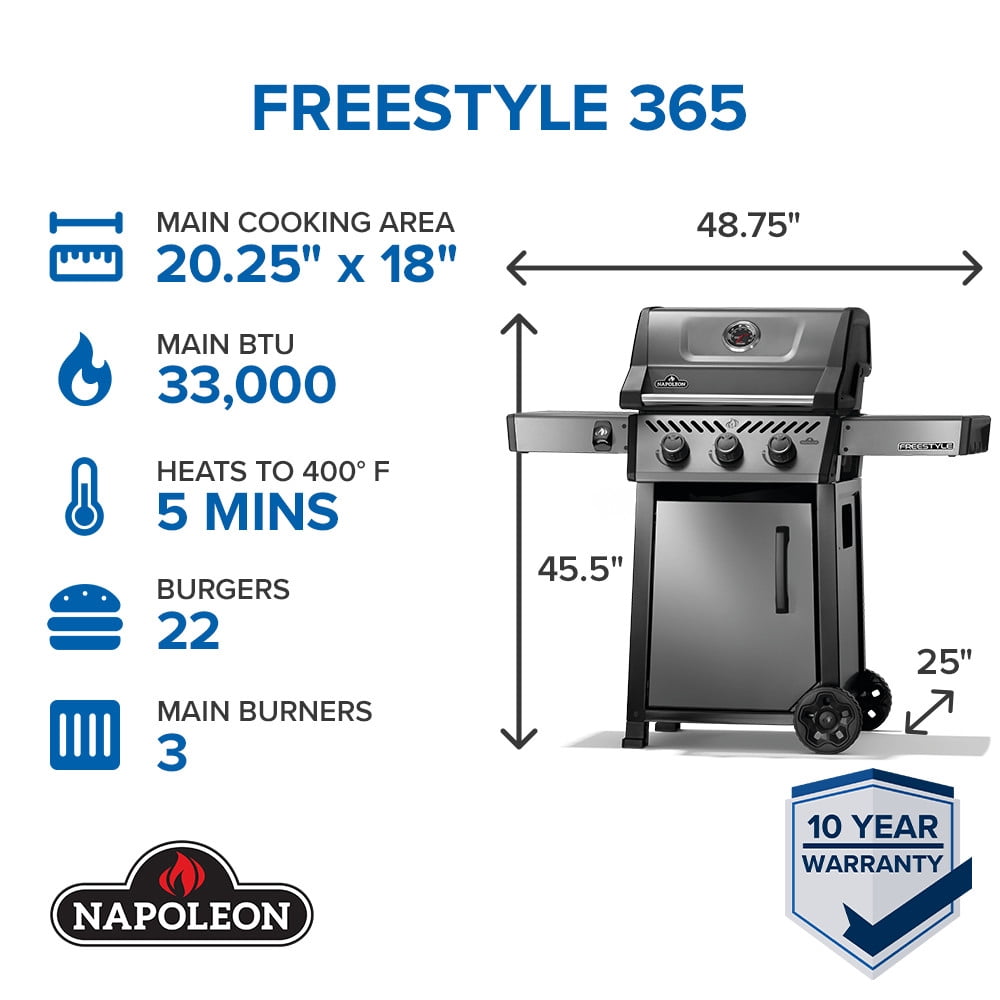 Napoleon Freestyle 365 3-Burner Propane Gas Grill (Graphite Grey, 365 sq in) ju3ni