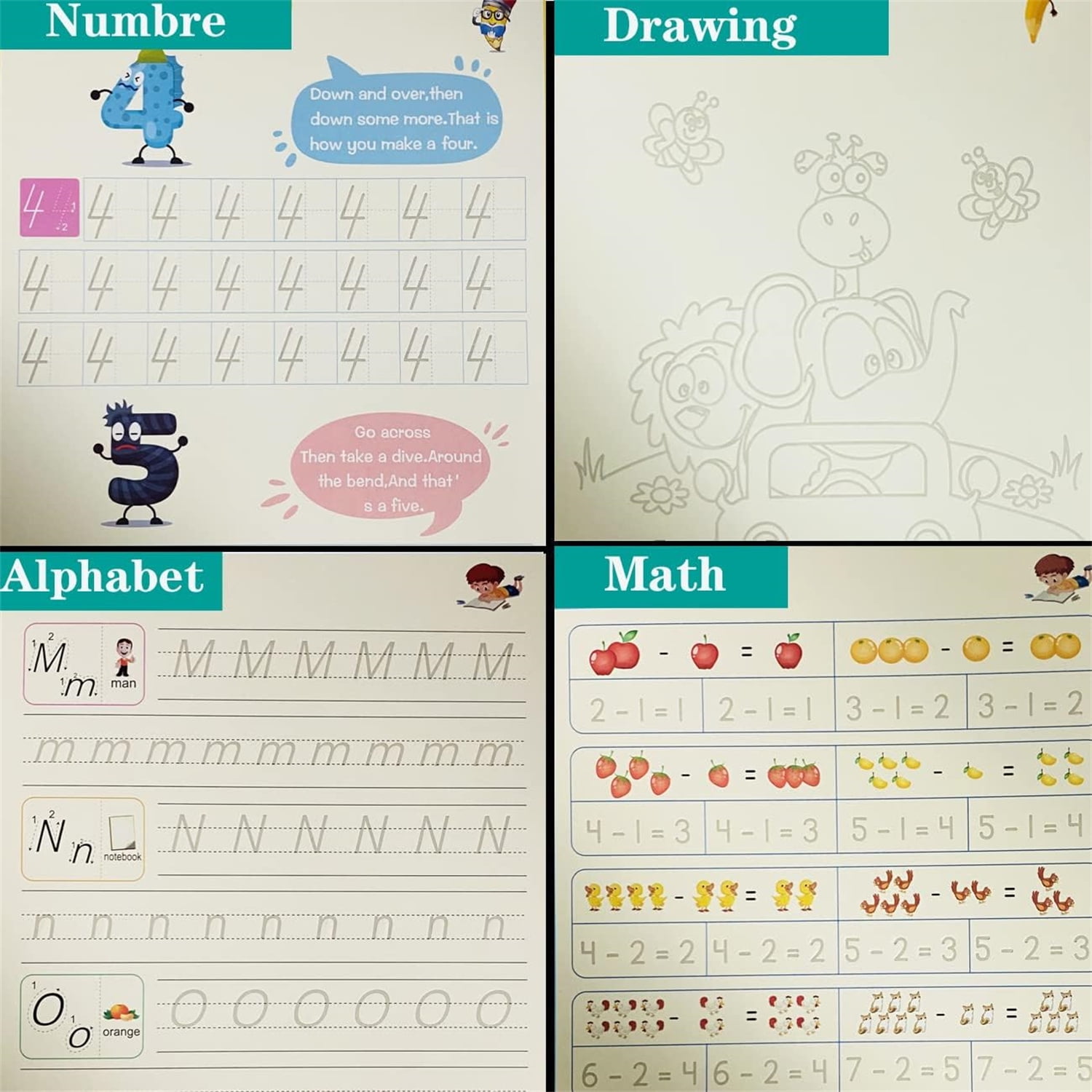 Bexikou Grooved Handwriting Practice Copybooks, Reusable Calligraphy Tracing Workbooks for Kids (4 Books with Pens) 2lf2u