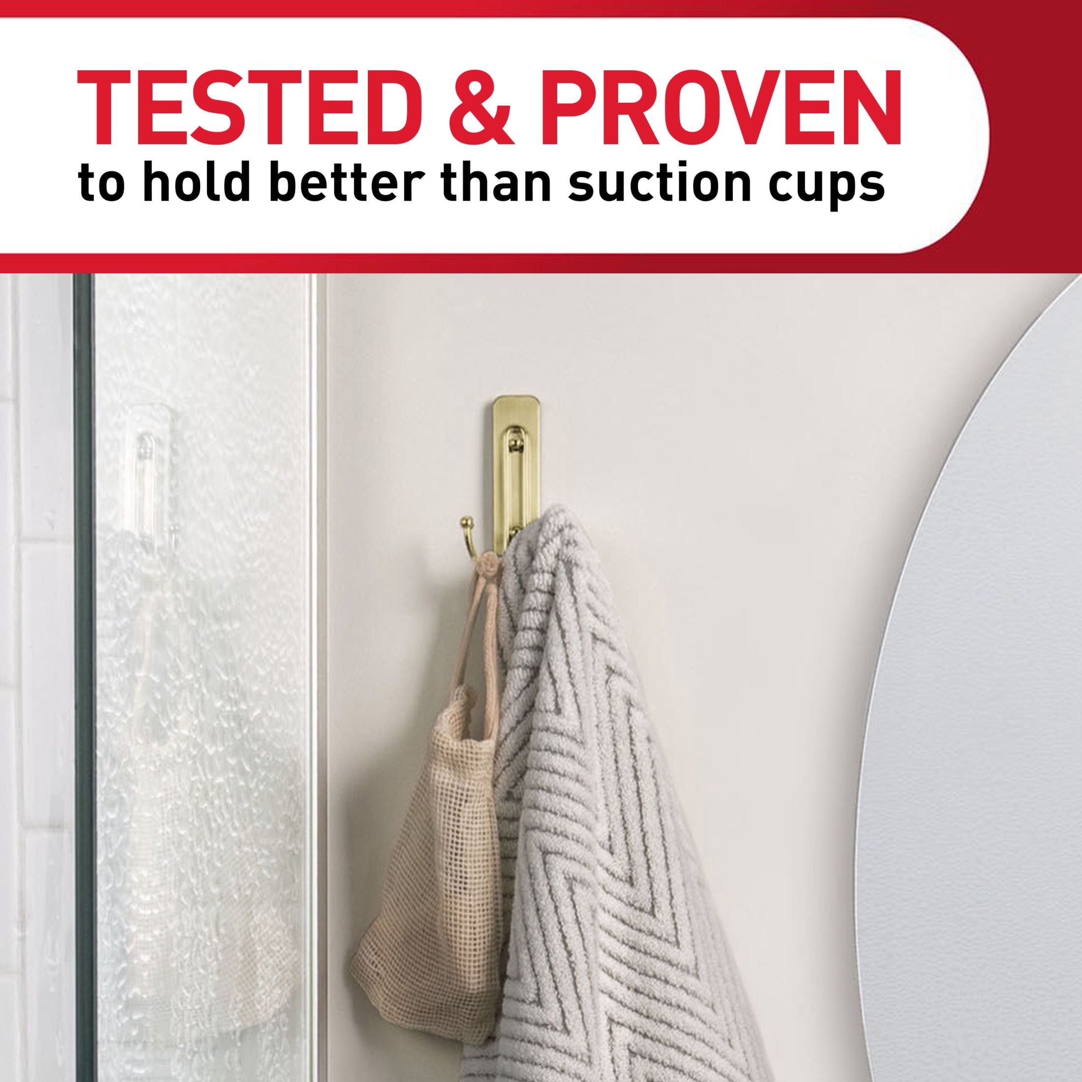 Command Bath Large Satin Brass Double Hook (Satin Brass, 3 Pack, 4 lb Capacity) 7lvwk