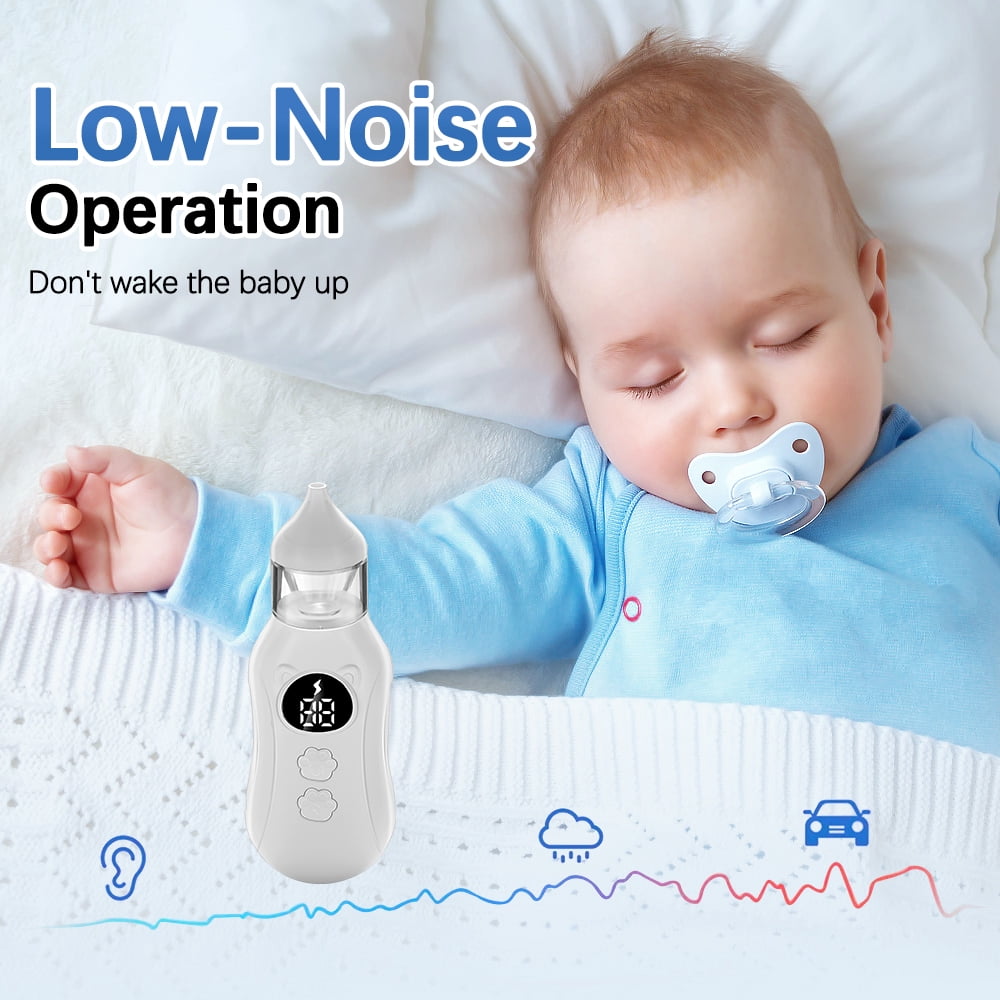 HOMMYU Electric Nasal Aspirator for Babies, Rechargeable Mucus Remover with 9 Suction Levels and 2 Silicone Tips (White) bapr0