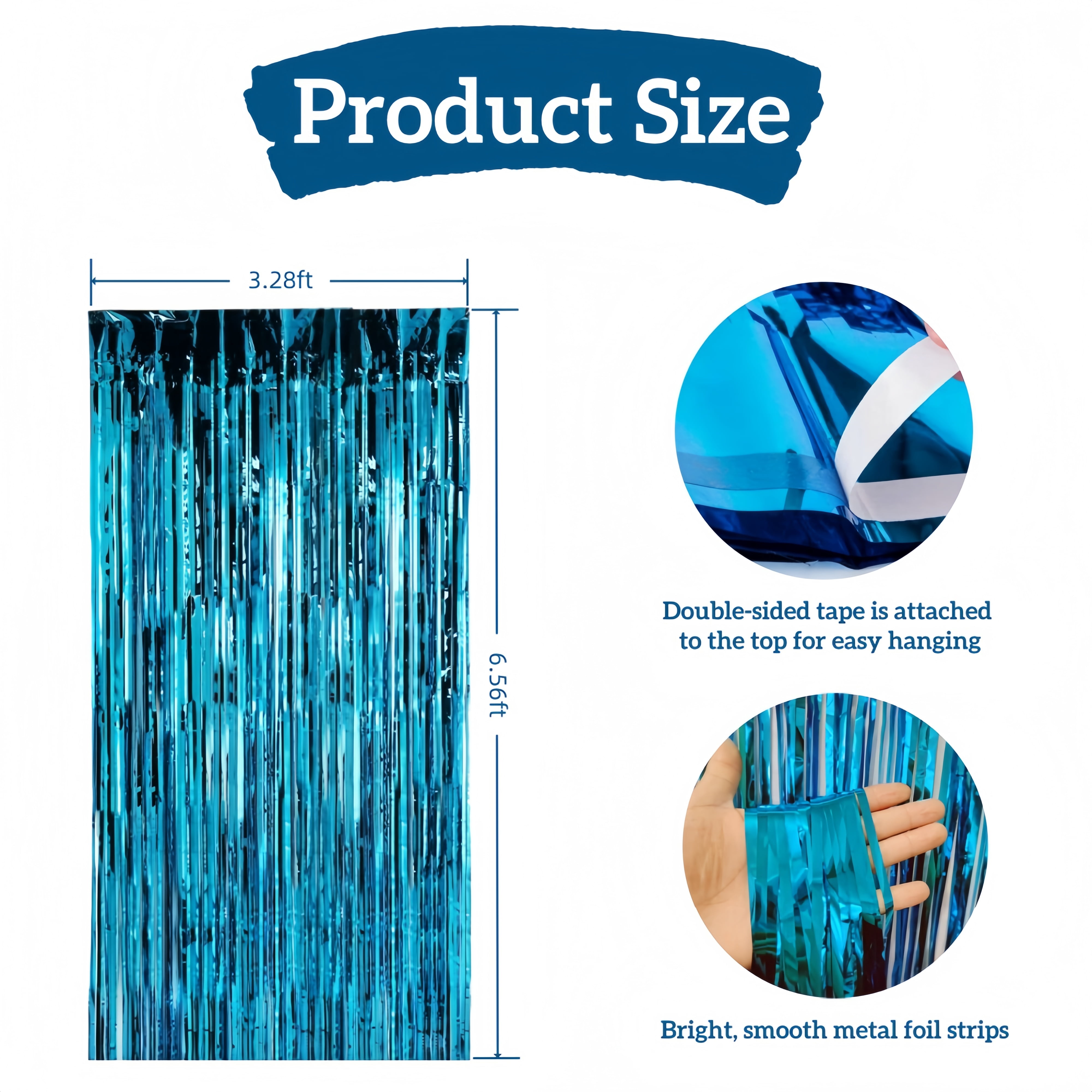 LQQBOX Foil Fringe Curtains Party Backdrop Decoration (Blue, 3 Pack, 3.28 ft x 6.56 ft) 7wg09