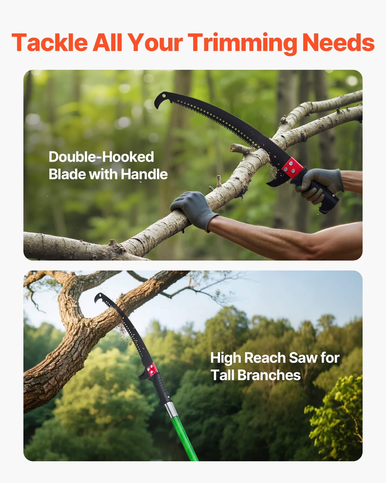 VEVOR Manual Pole Saw, Extendable Tree Pruner with 65Mn Steel Blade, Lightweight Fiberglass Handle for High Branch Trimming (27 ft) tbxjr