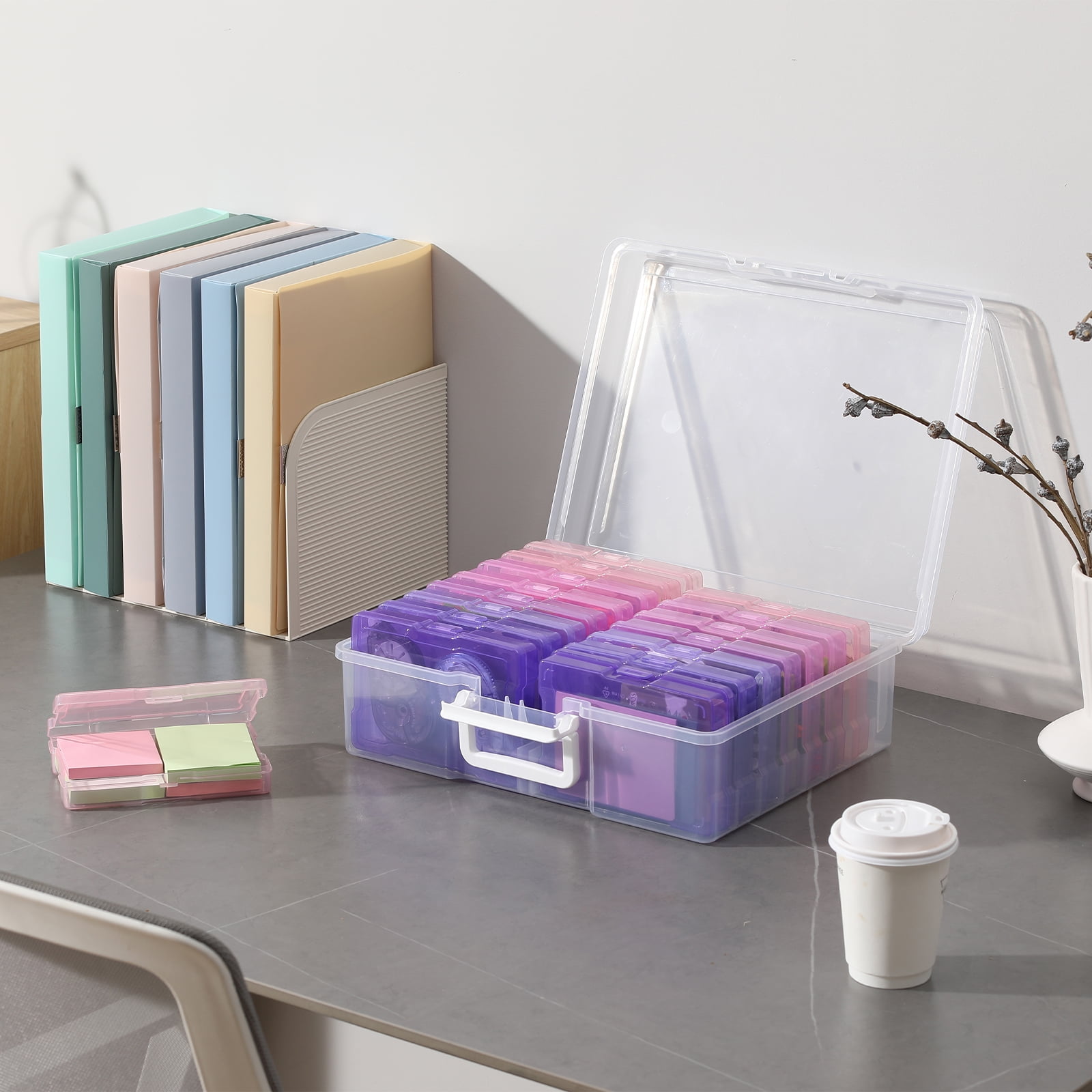 Novelinks Photo Storage Organizer Box with 16 Inner 4 in x 6 in Cases (Pink and Purple, 16-Piece Set) 1x6xw
