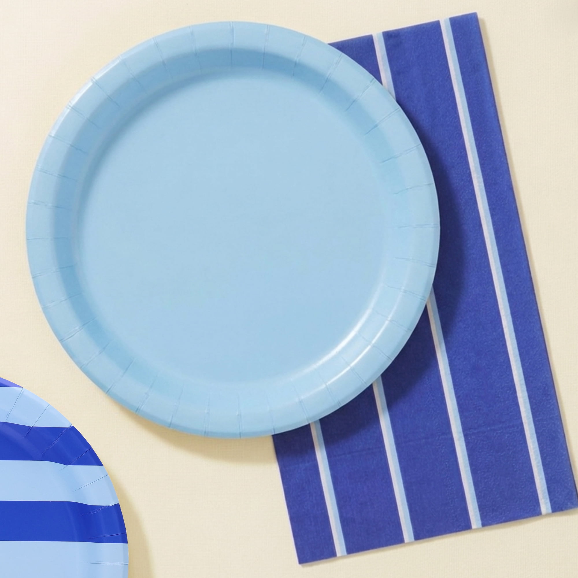Way To Celebrate Disposable Paper Napkins, Classic Blue Striped Design for Parties (Blue, 16 Count, 3 in x 7 in) p0nru