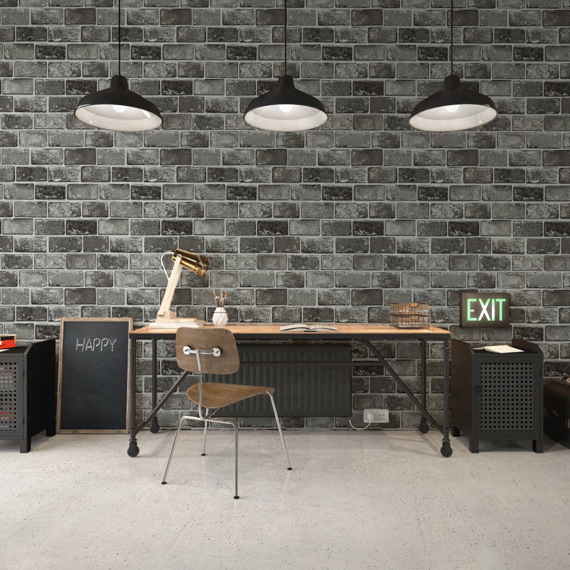 Abyssaly Peel and Stick Wallpaper, Realistic Silver-Foiled Brick Pattern, Removable Self-Adhesive Vinyl for Home Decor (Dark Gray, 17.3 in x 118 in) lv31k