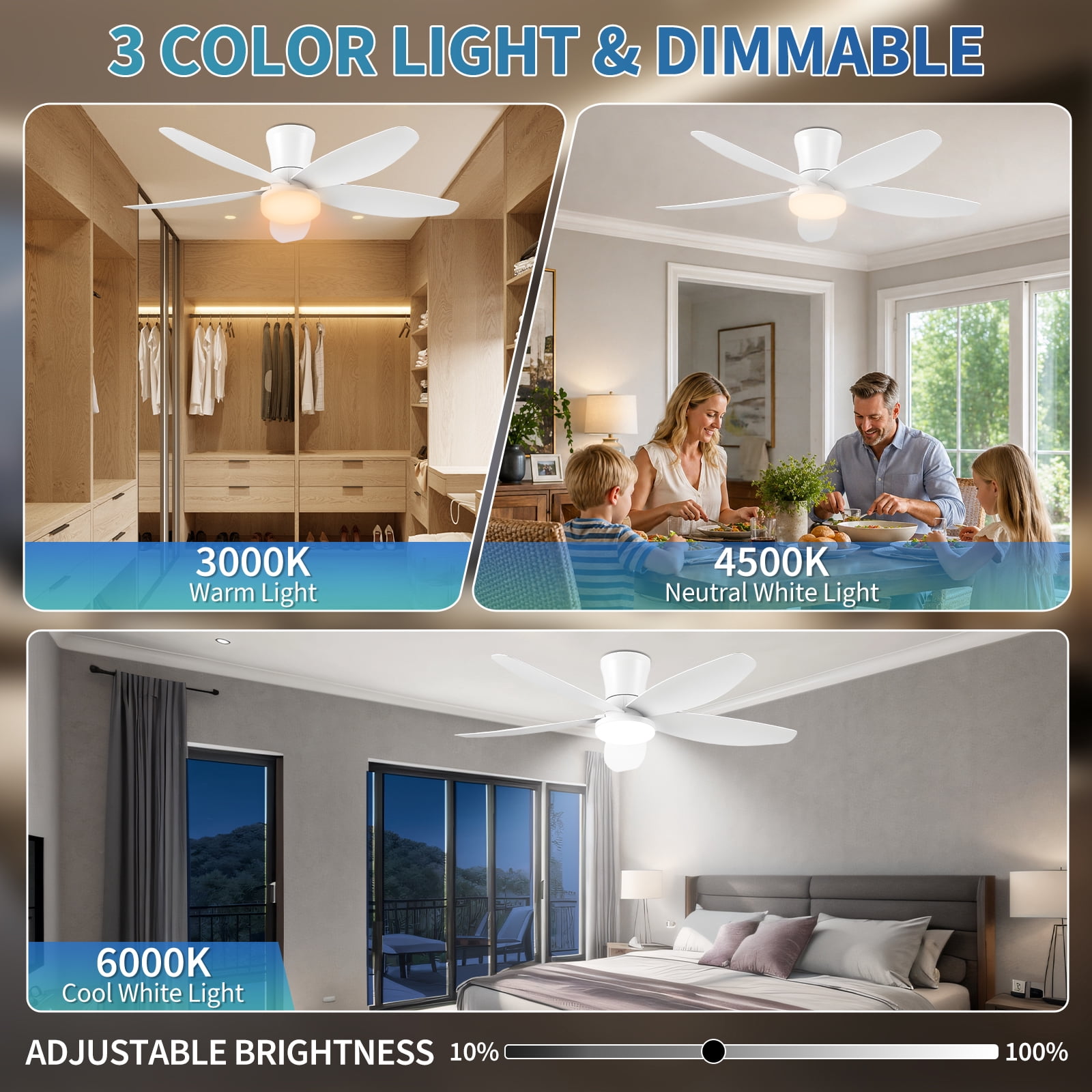 HAARAY 42 Inch Modern Ceiling Fan with LED Lights and Remote, Quiet DC Reversible Motor, 6 Speeds, 3 Color Temperatures (42 in) 28pu4