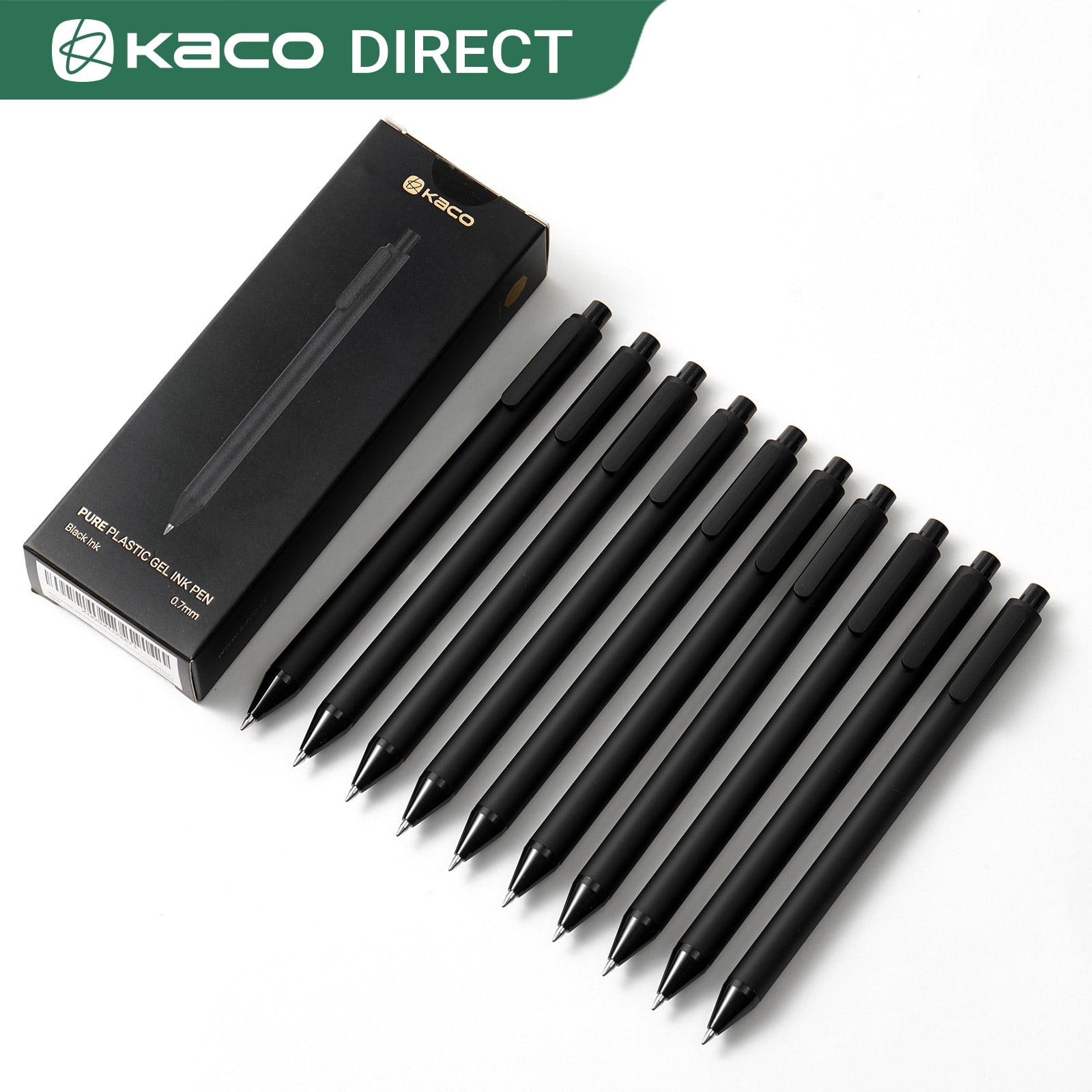 Kaco Gel Pens, Fine Point Retractable Pens, Quick-Dry Smooth Writing, Aesthetic Office Supplies (Black, 10 Count) ag8q4