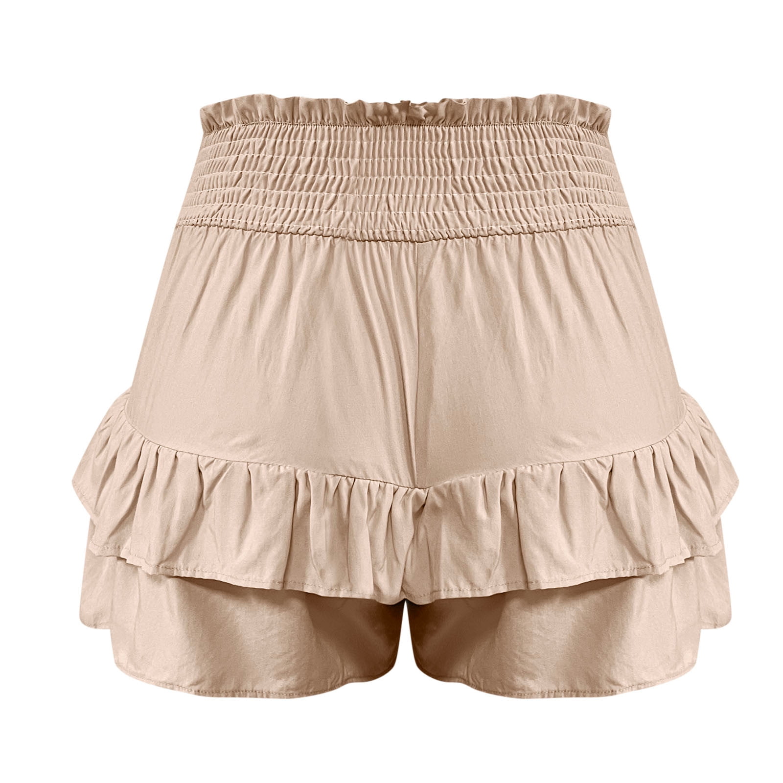 Karight Women's Flowy Ruffle Tiered Skorts High Waist Boho Athletic Shorts (Beige, Small) qnjcn