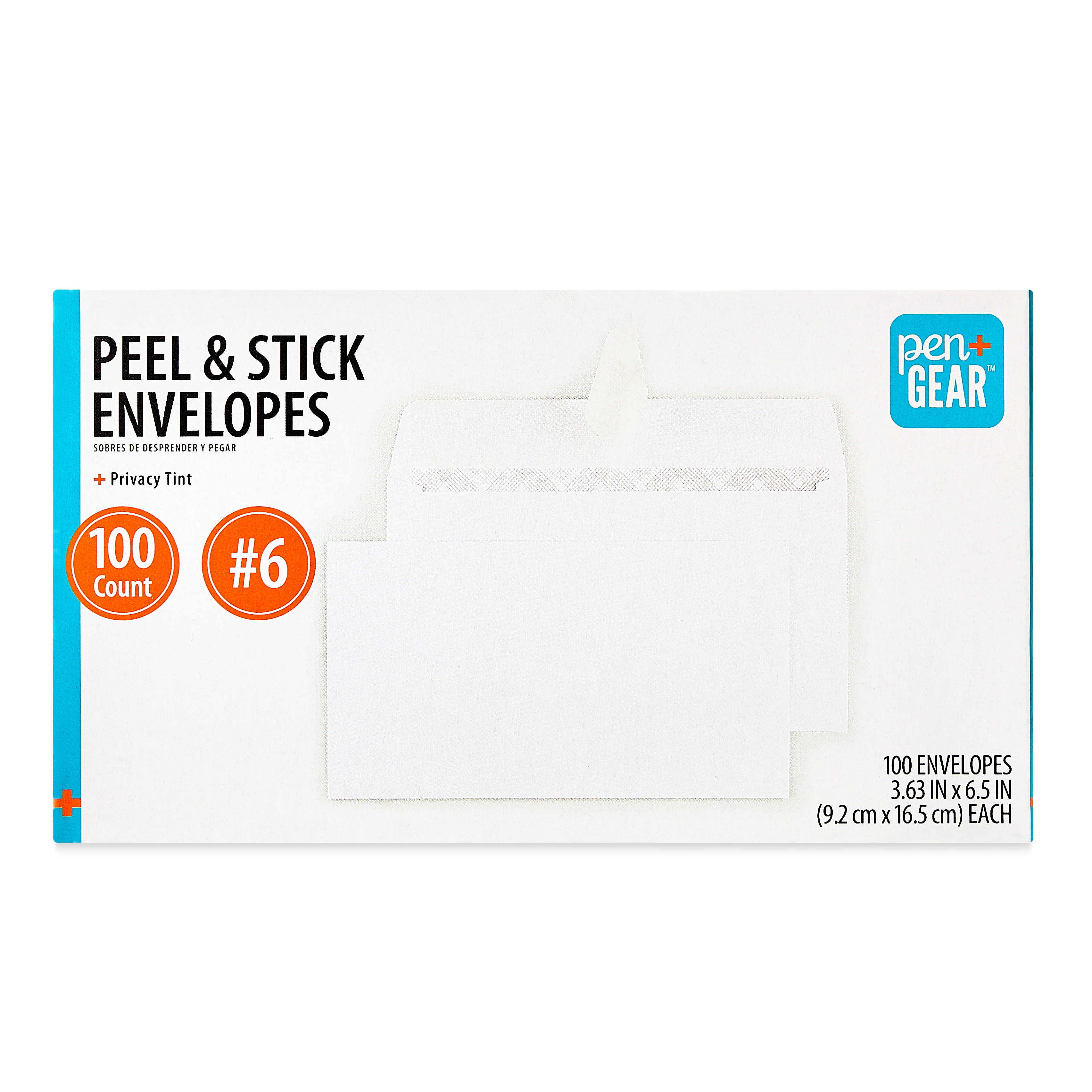 Pen+Gear #6 Privacy Tint Peel and Stick Envelopes (White, 3.63 in x 6.5 in, 100 Count) 8foqp