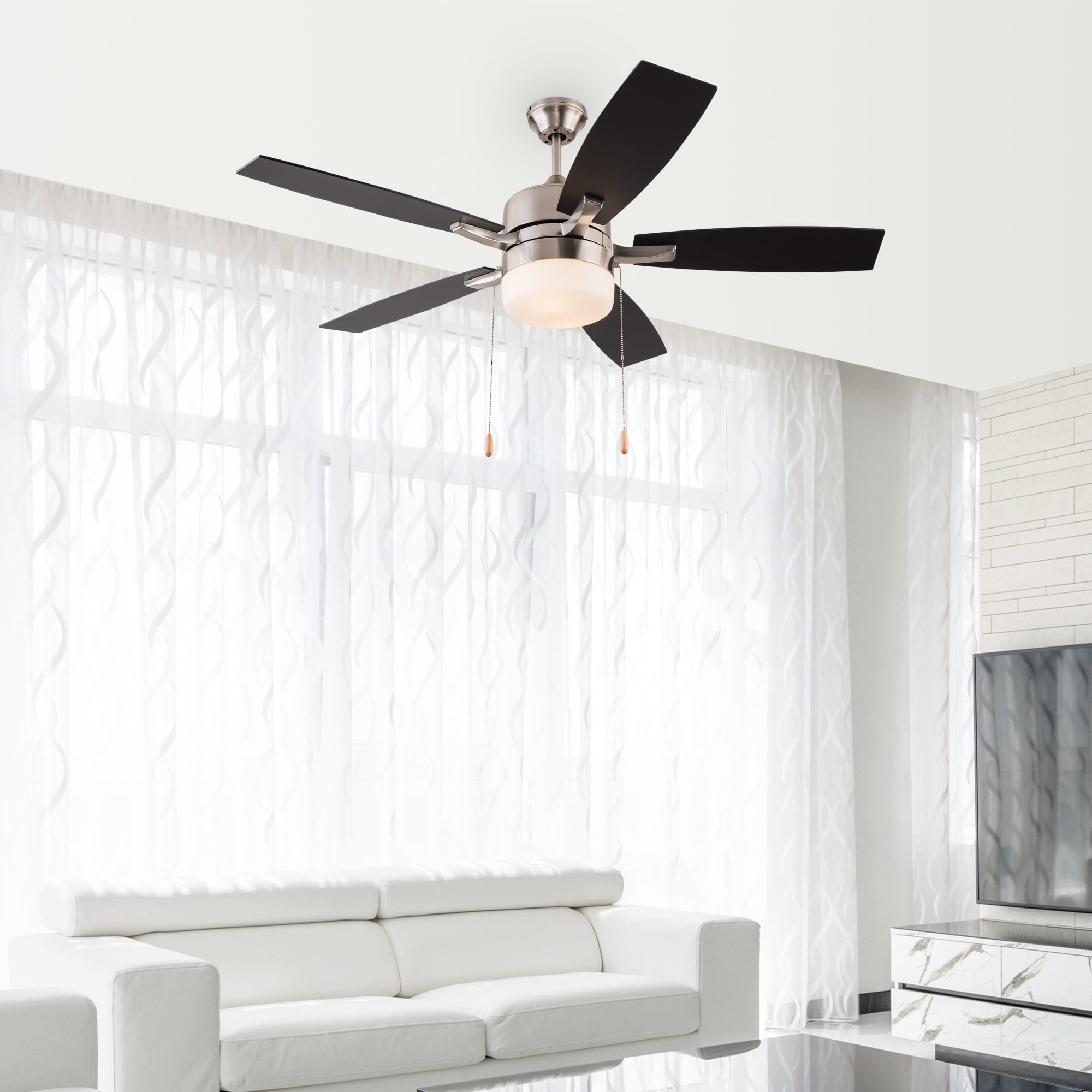Simpol 52 in Modern Brushed Nickel LED Indoor Reversible Ceiling Fan (Brushed Nickel, 52 in) 9wwnl