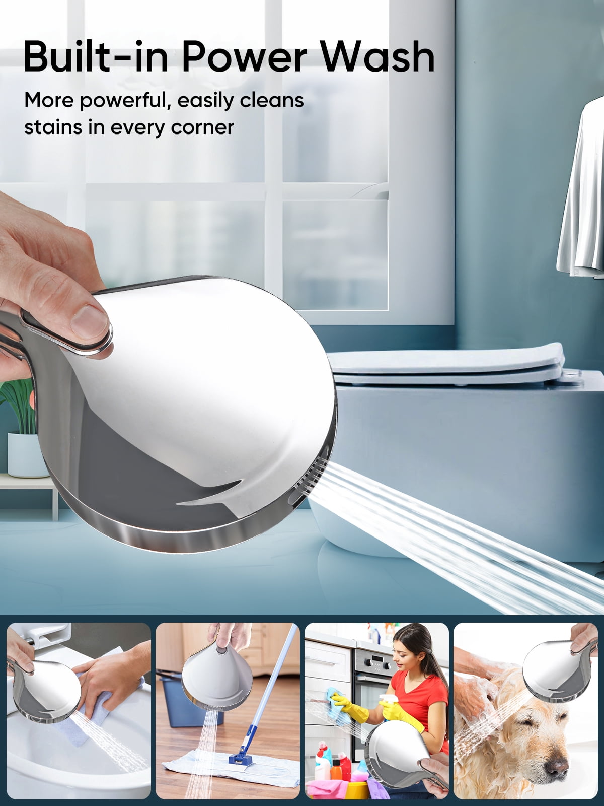 Heemli High Pressure Handheld Shower Head with 9-Spray Modes and Water Filter (Chrome, 1 Unit) r87km