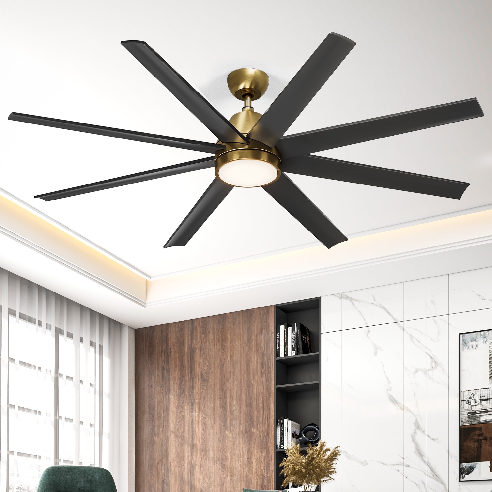 Dextrus 65 in 8-Blade Modern Ceiling Fan with LED Light, Quiet Reversible DC Motor, 6-Speed Remote Control (Black) ei4fp