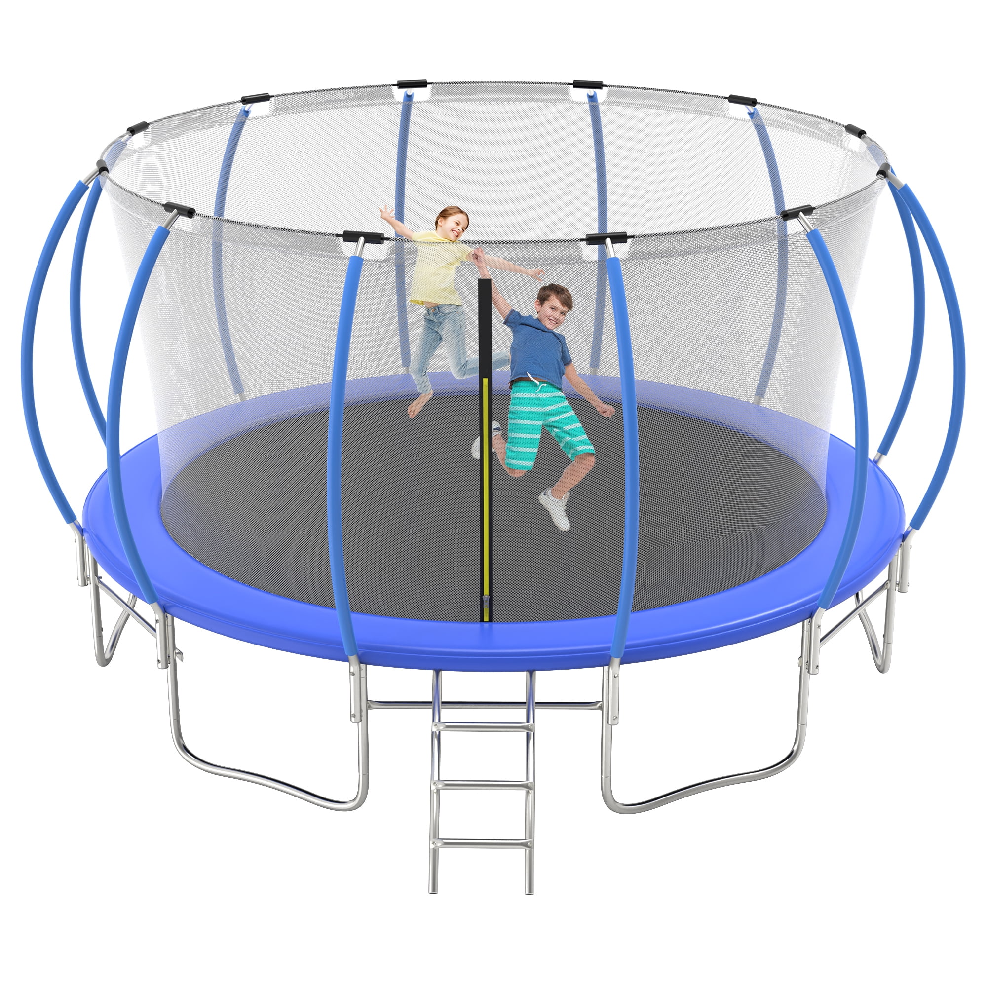 Ovatoys 16 ft Recreational Trampoline with Safety Enclosure and Ladder (Blue, 1600 lb Capacity) 1tcat