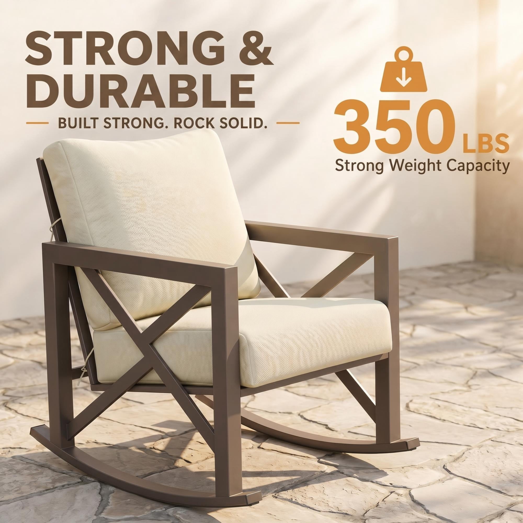 UDPATIO 3-Piece Metal Patio Bistro Rocker Set, Heavy-Duty Outdoor Furniture with Thick Cushions (Beige, 3-Piece Set) r0c1x