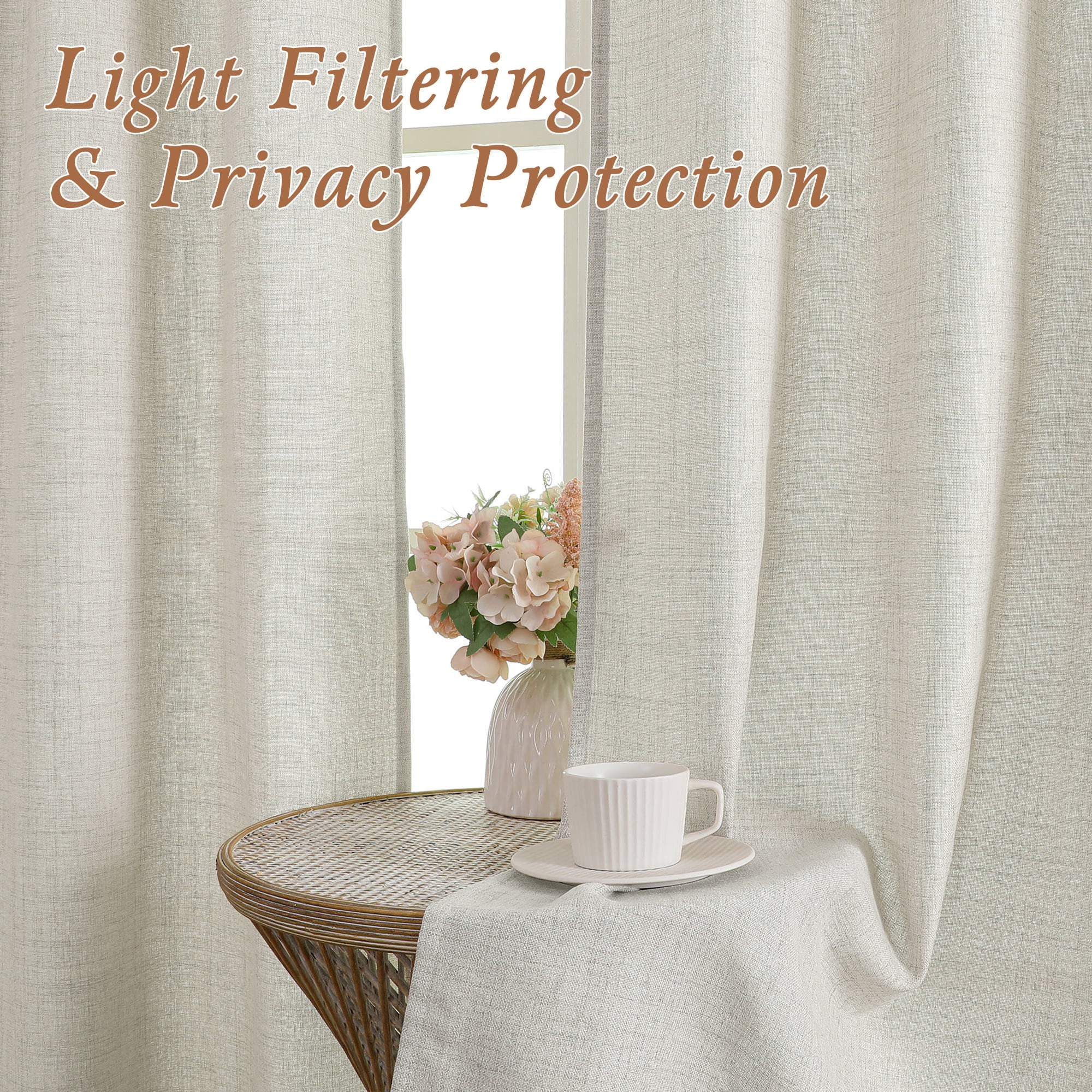 OVZME Light Filtering Faux Linen Window Curtains, Soft Airy Farmhouse Drapes for Living Room and Bedroom (White, 42 in x 63 in, 2 Panels) 8k7xt