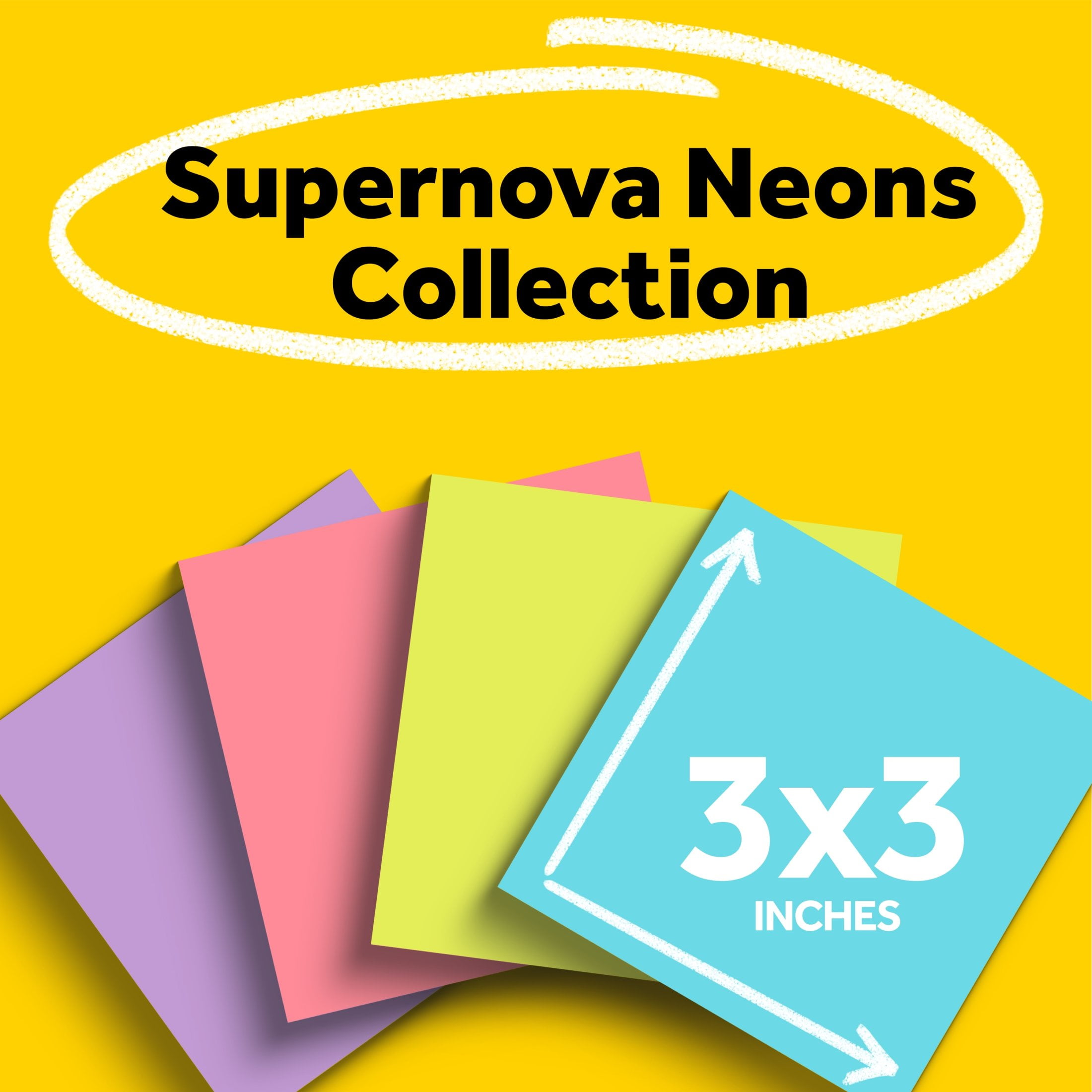 Post-it Super Sticky Notes, Extra Adhesive Reminders for Office and Home (Supernova Neons, 3 in. x 3 in., 4 Pads) r4qby