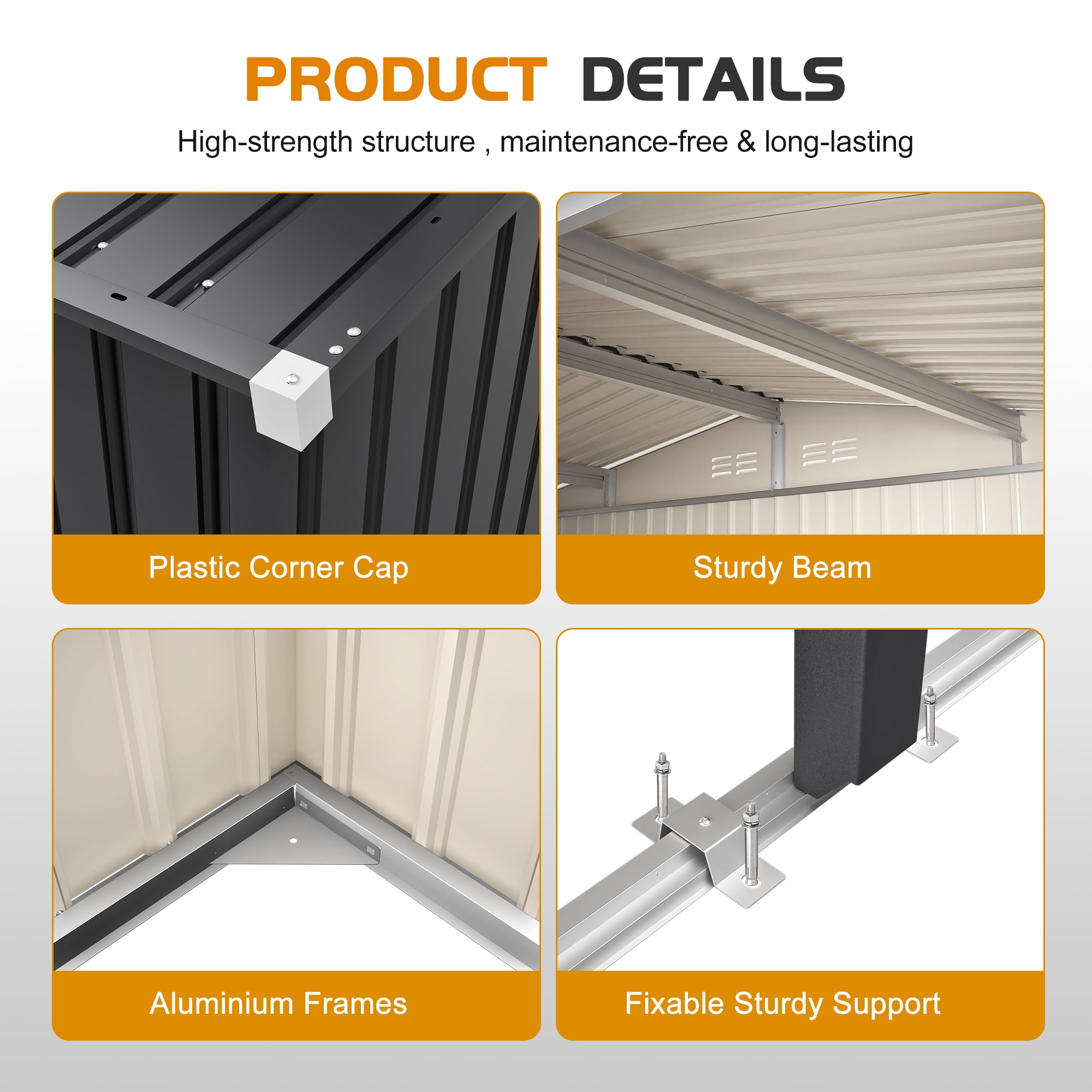 Avobird Metal Carport Storage Shed, Heavy Duty Steel Garage with Sliding Door, UV-Resistant & Waterproof (Grey, 12 ft x 23 ft) k5asw