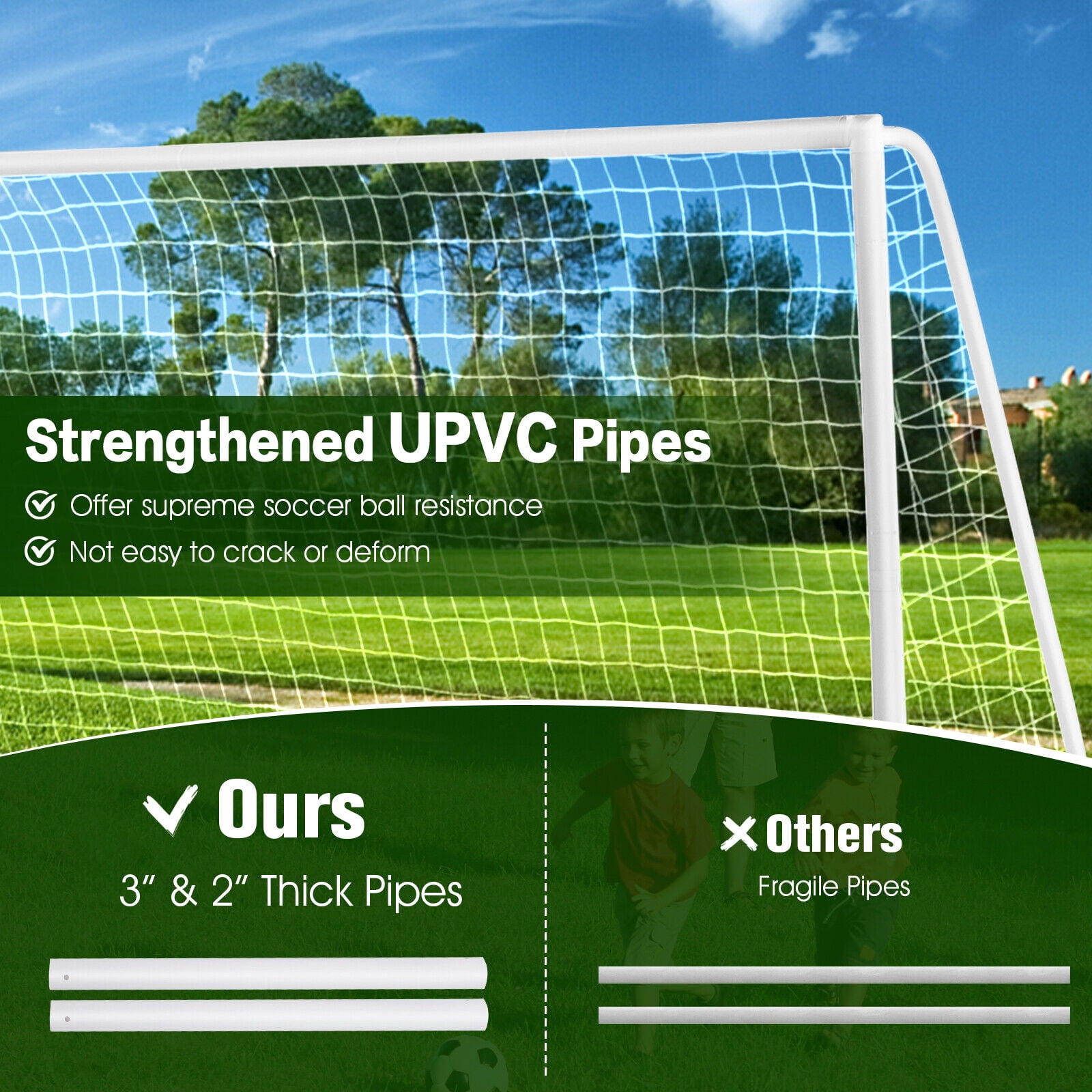 Gymax All-Weather Soccer Goal for Backyard Practice (White, 12 x 6 ft) ipswm