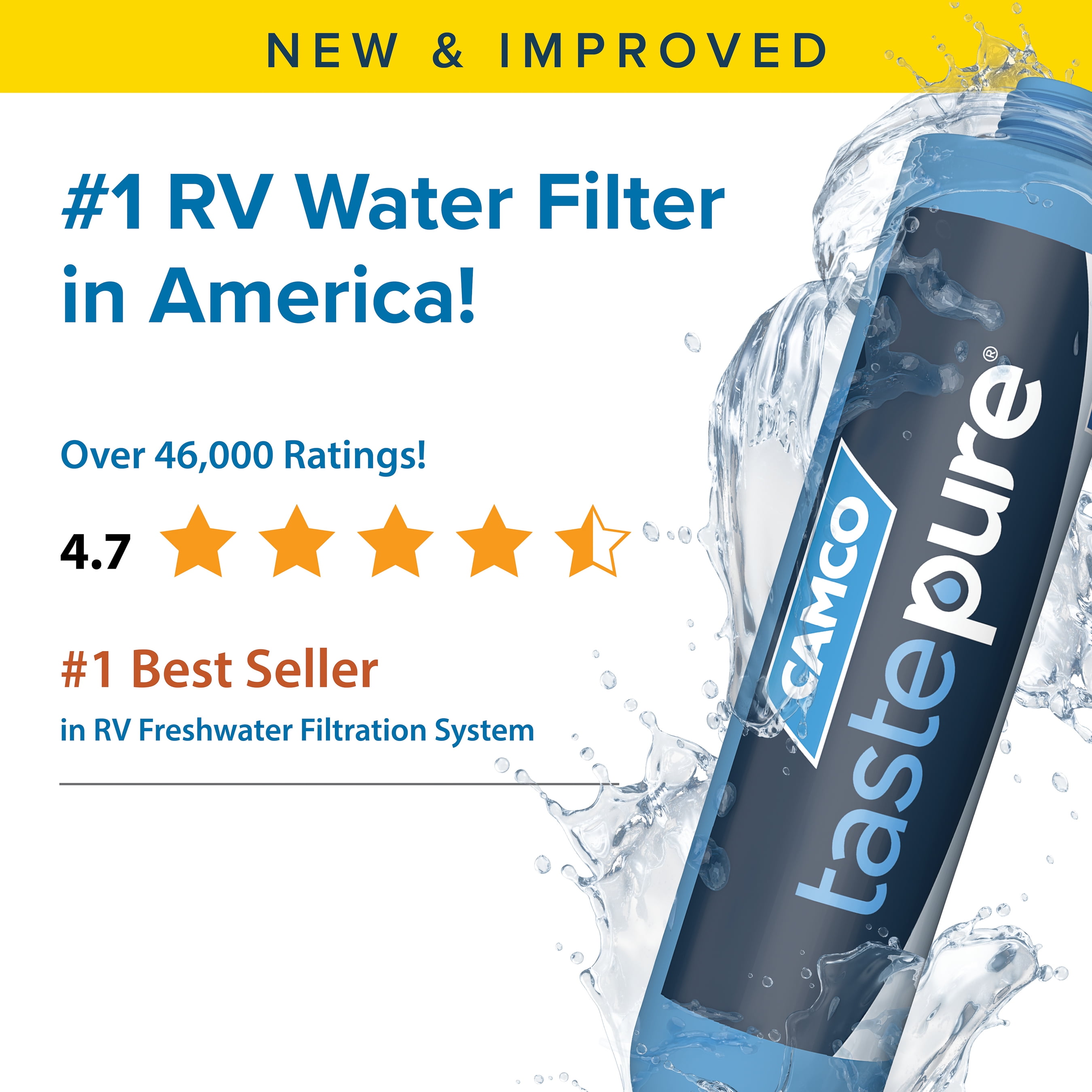 Camco TastePure RV Water Filter with Flexible Hose Protector (Blue, 1 Pack) pyao8