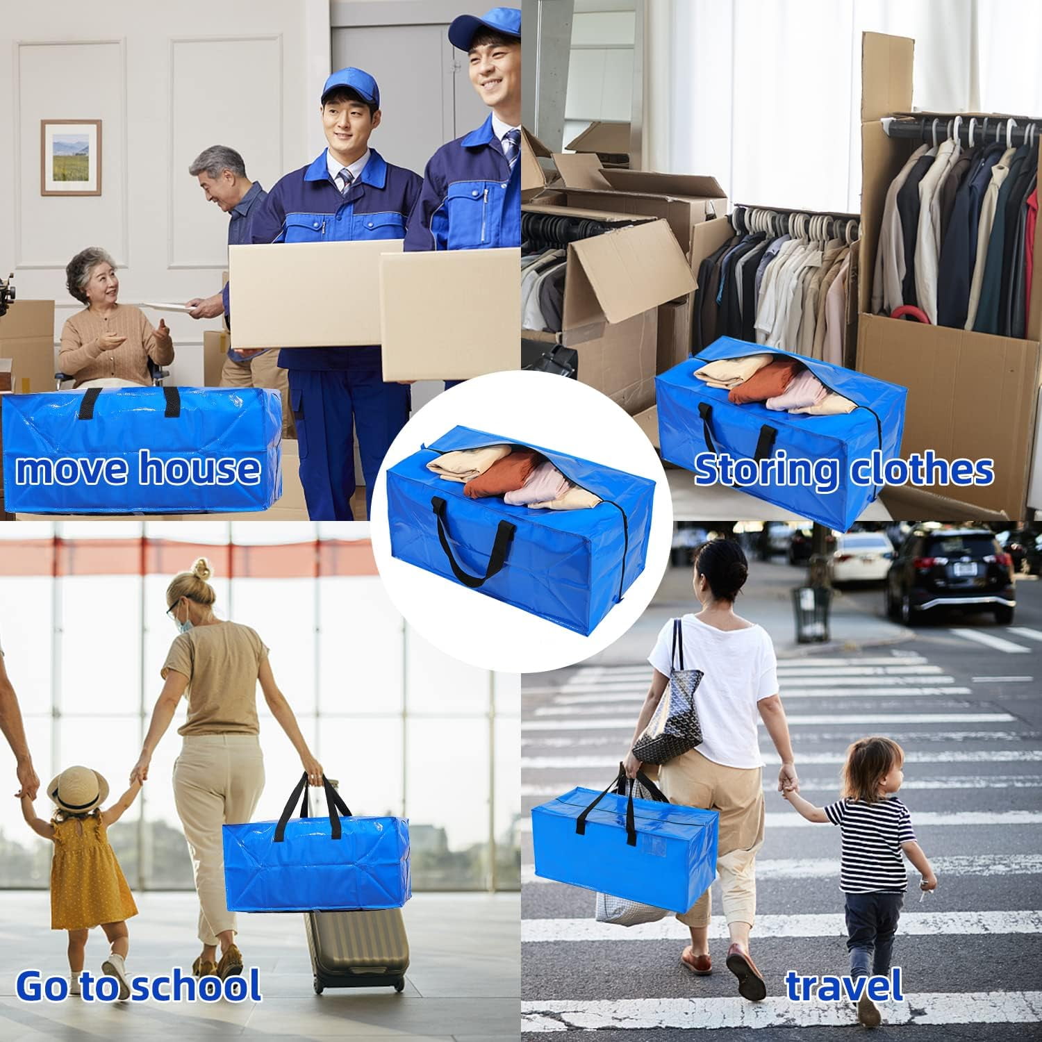 BN-LINK Heavy-Duty Moving Bags with Zippers and Reinforced Handles (Blue, 2 Pack, 29 in x 15 in x 13 in) 88f3t