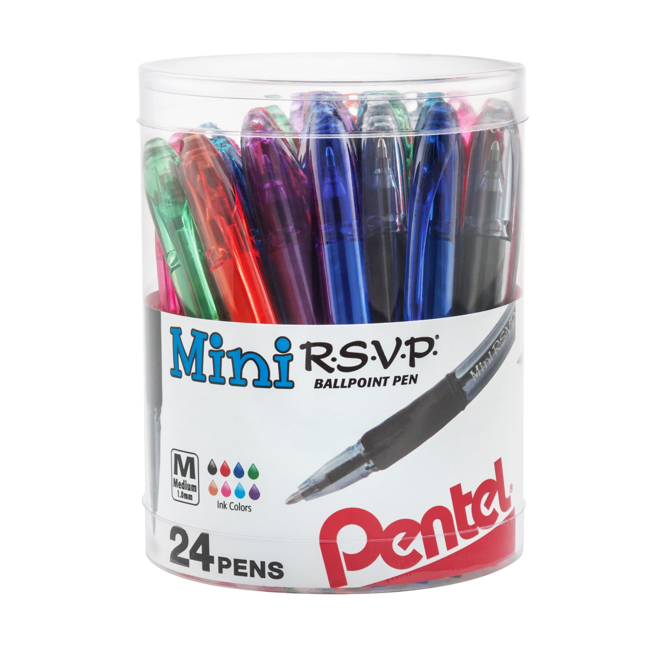 Pentel R.S.V.P. Mini Ballpoint Pens, Smooth Writing Retractable Pens (Assorted Ink, 24-Pack) 238sg