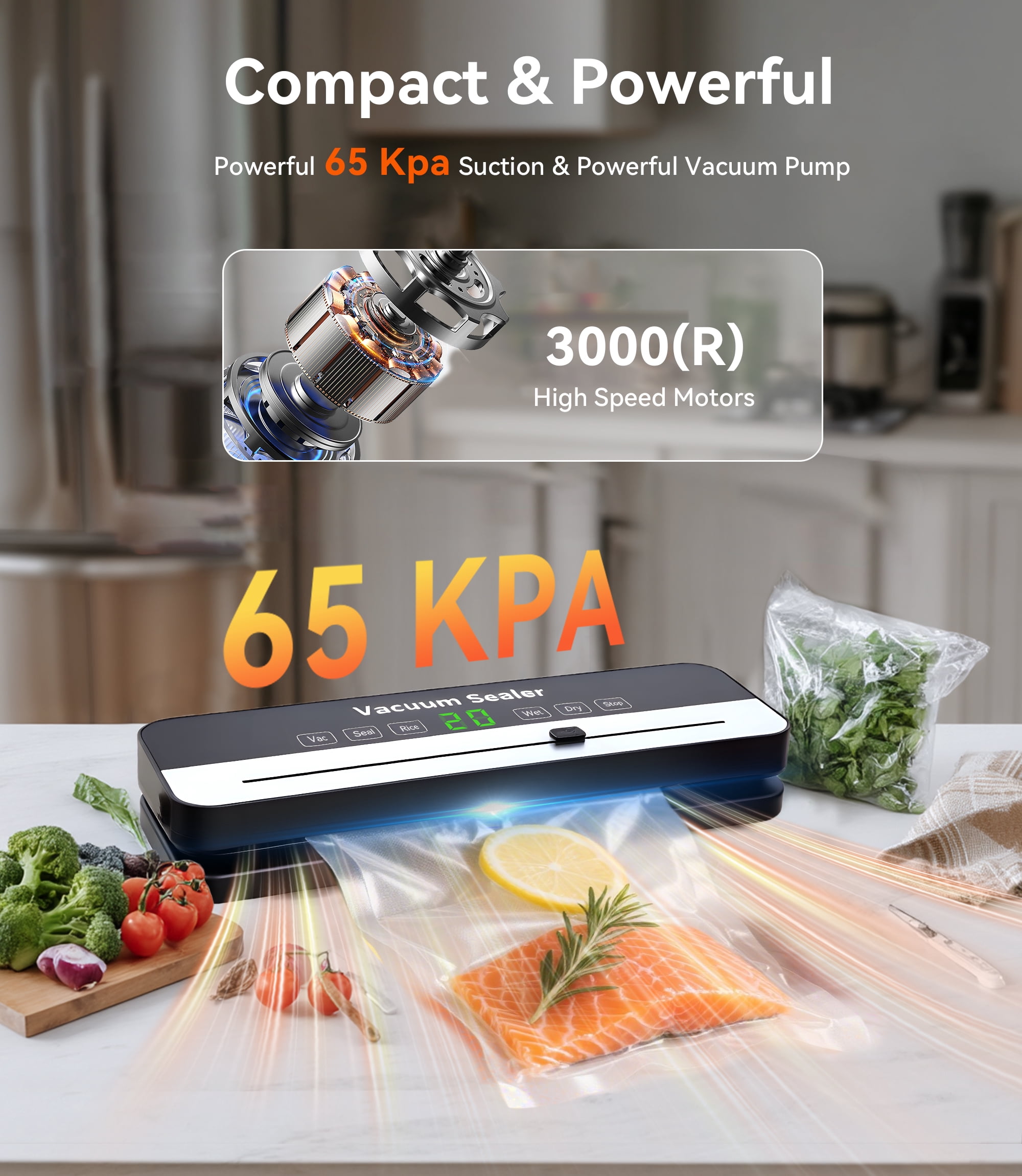 M Buder Vacuum Sealer Machine, Automatic Food Preservation System with Built-in Cutter (Black, 11.8 in) eydpy