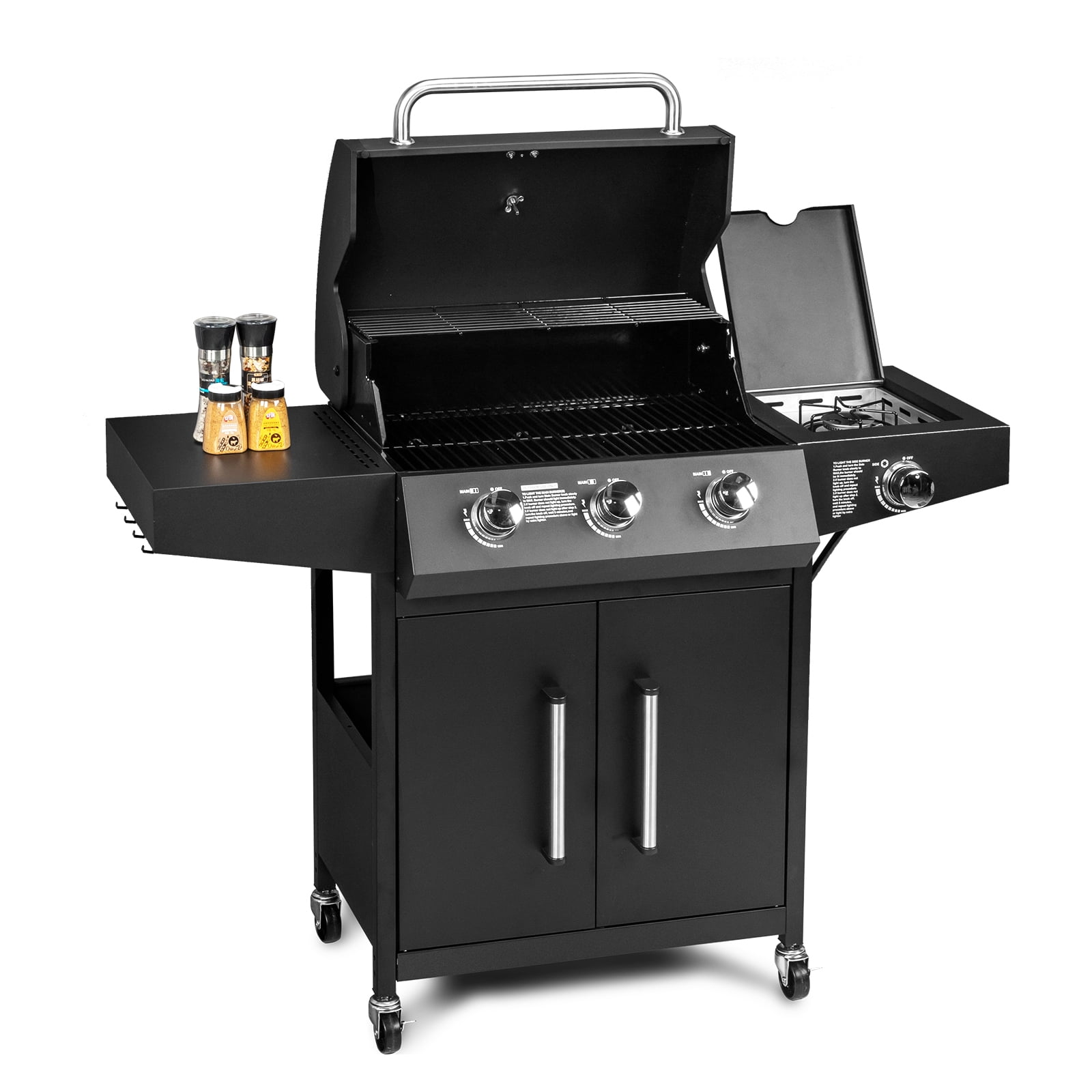 GoDecor 3-Burner Propane Gas Grill with Side Burner for Outdoor Cooking (Black, 53 in) u09tr
