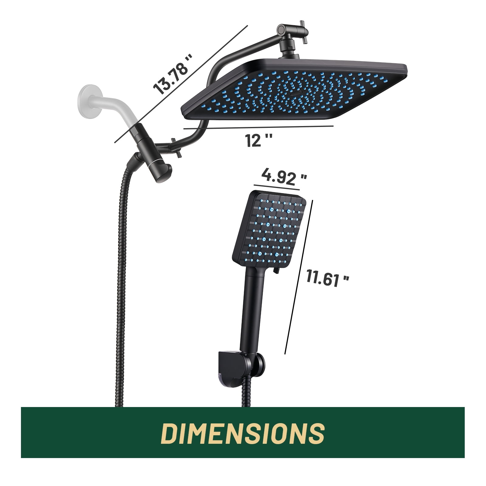 Cobbe 12 Inch Rain Shower Head Combo, High Pressure Handheld Shower Head with Filter, Adjustable Height Arm, 9 Spray Settings (Matte Black, 12 in) e2i92