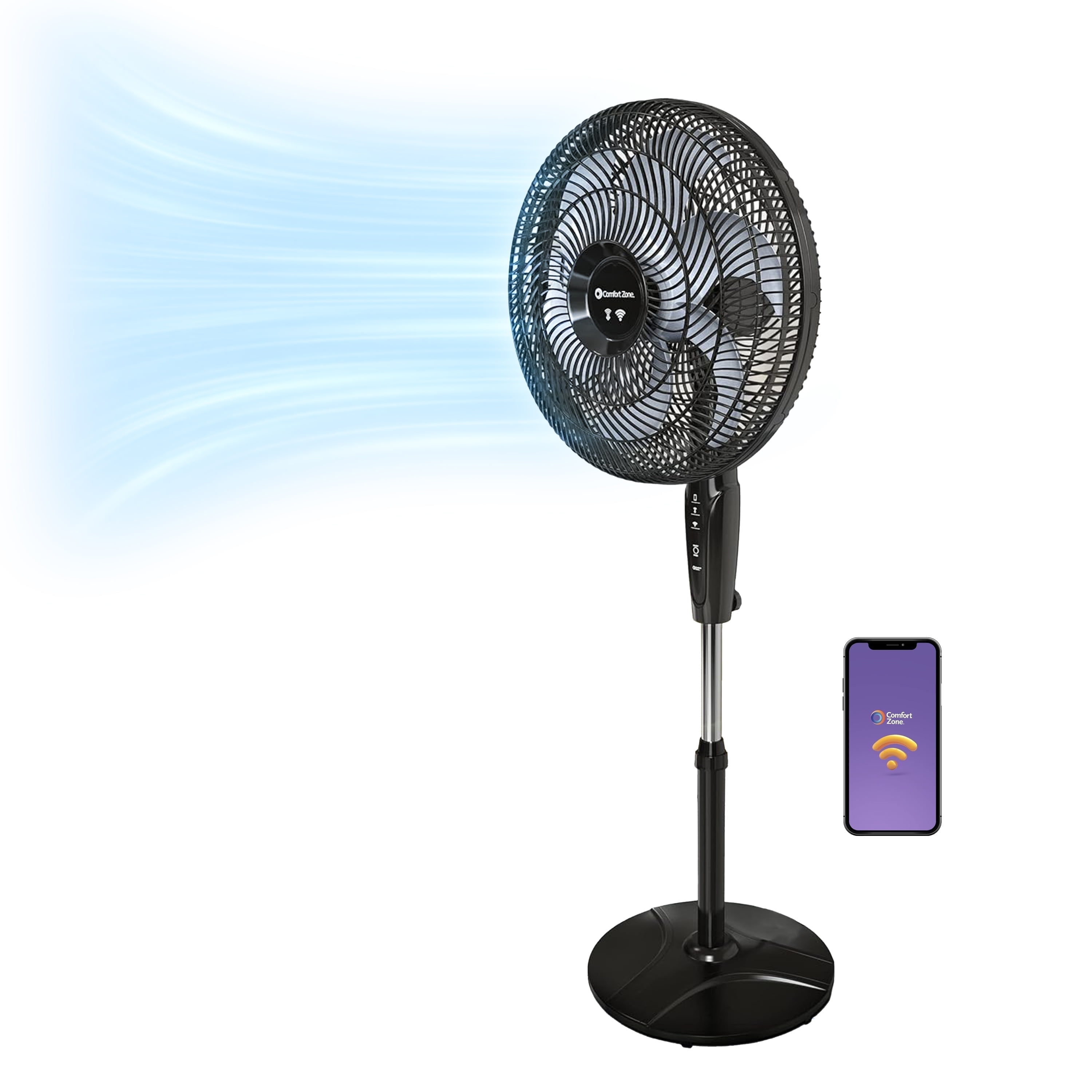 Comfort Zone 18 in. Oscillating Stand Fan (Black, 53 in Height) mjkk6