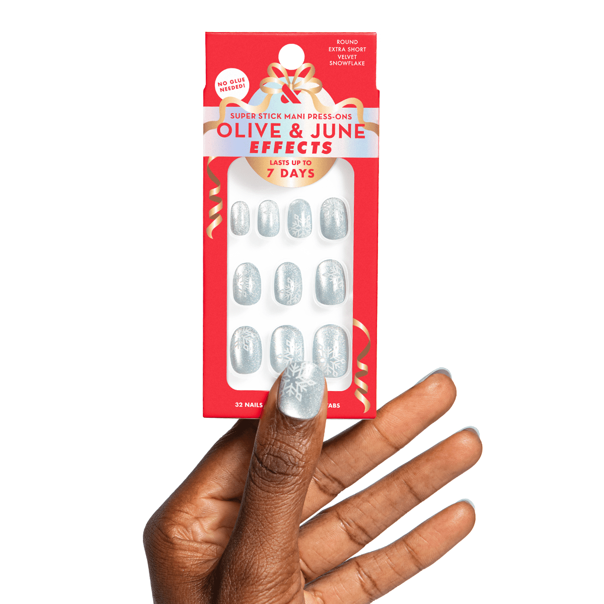 Olive & June Super Stick Effects Press-On Nails (Velvet Snowflake, Extra Short Round, 32 Count) gydyq