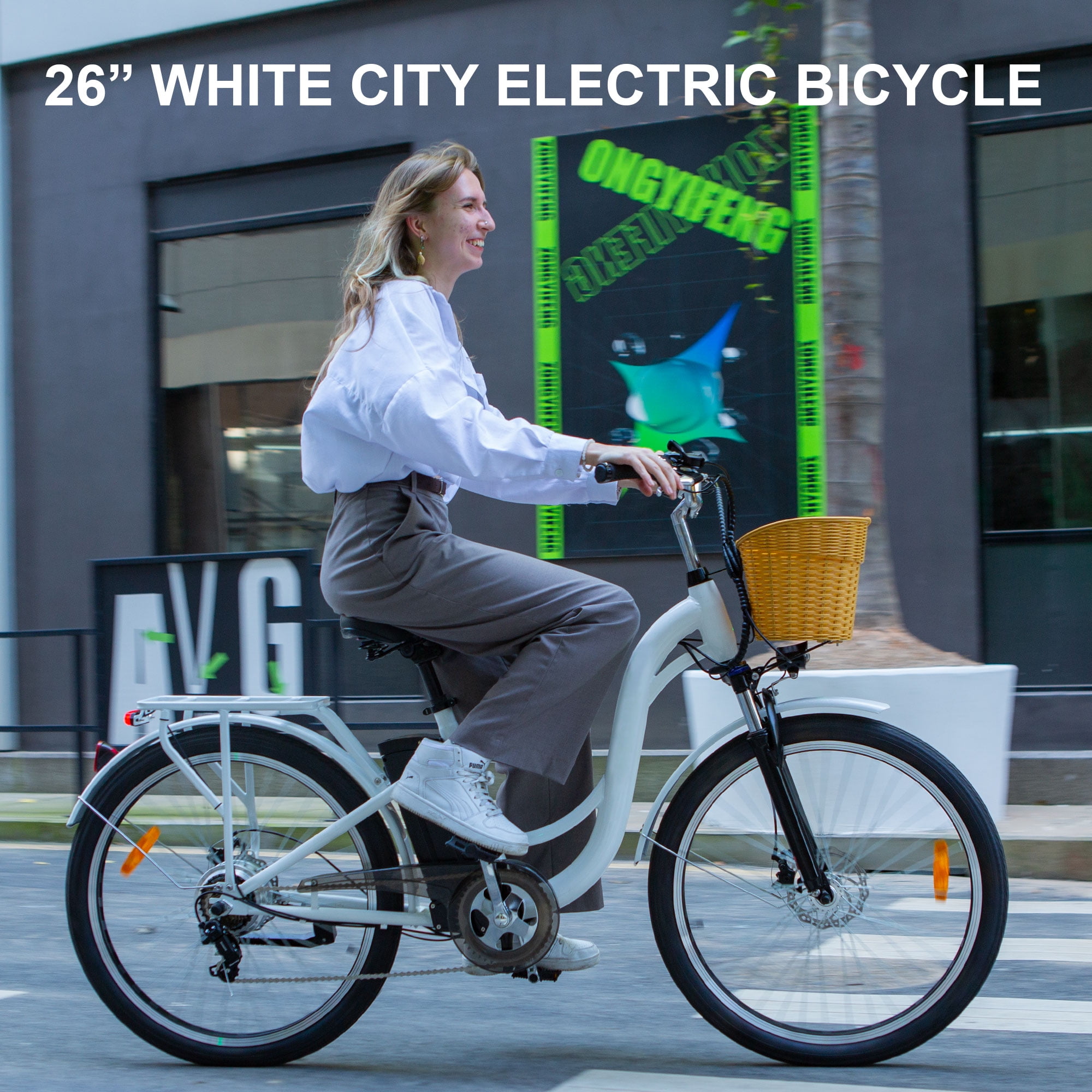 Trekpower Electric City Bike for Adults, 500W E-Commuter Bicycle with 48V 10AH Battery (Black, 26 in) vnxrz