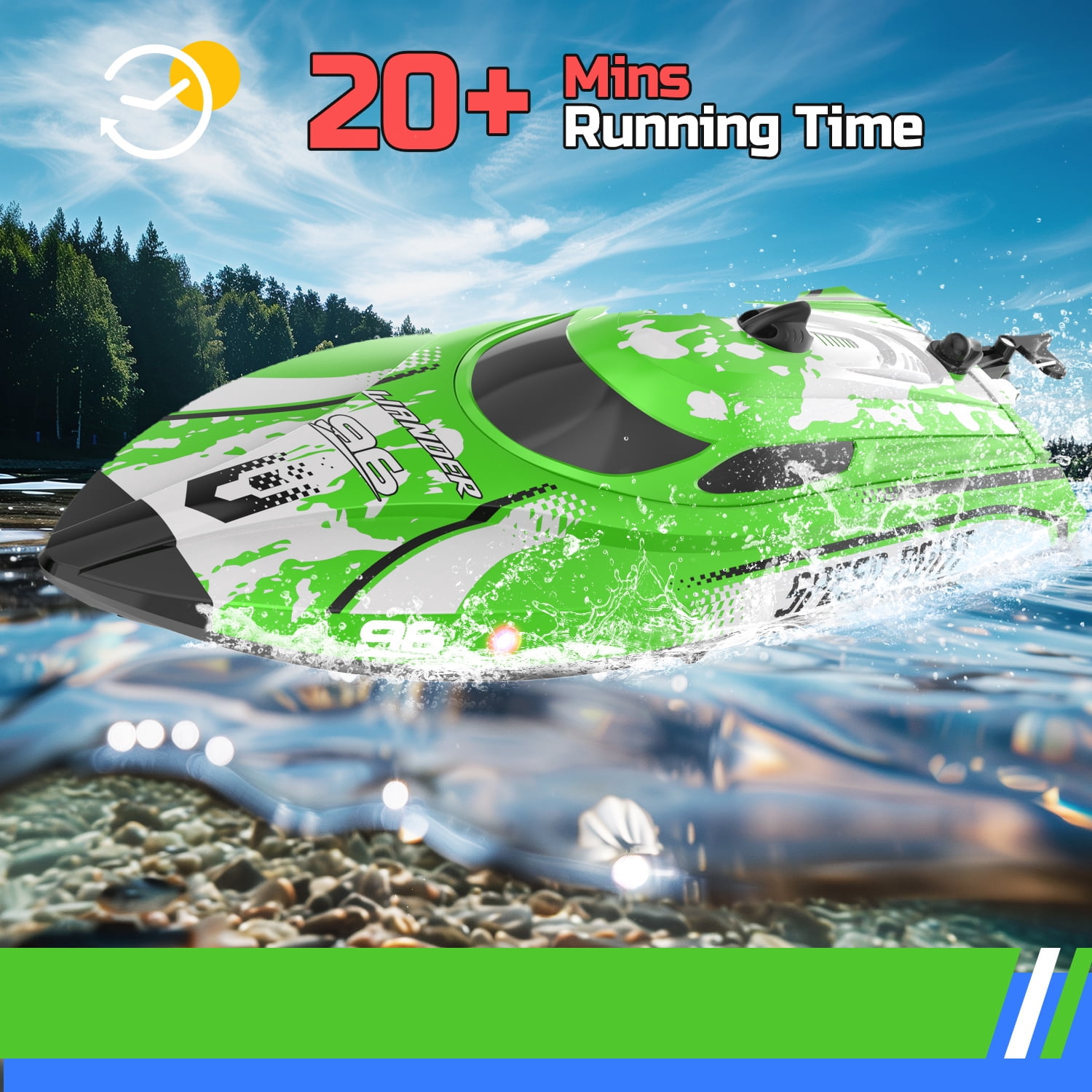 JoyStone High-Speed Remote Control Racing Boat with LED Lights (Green, 12 in) lzwsc