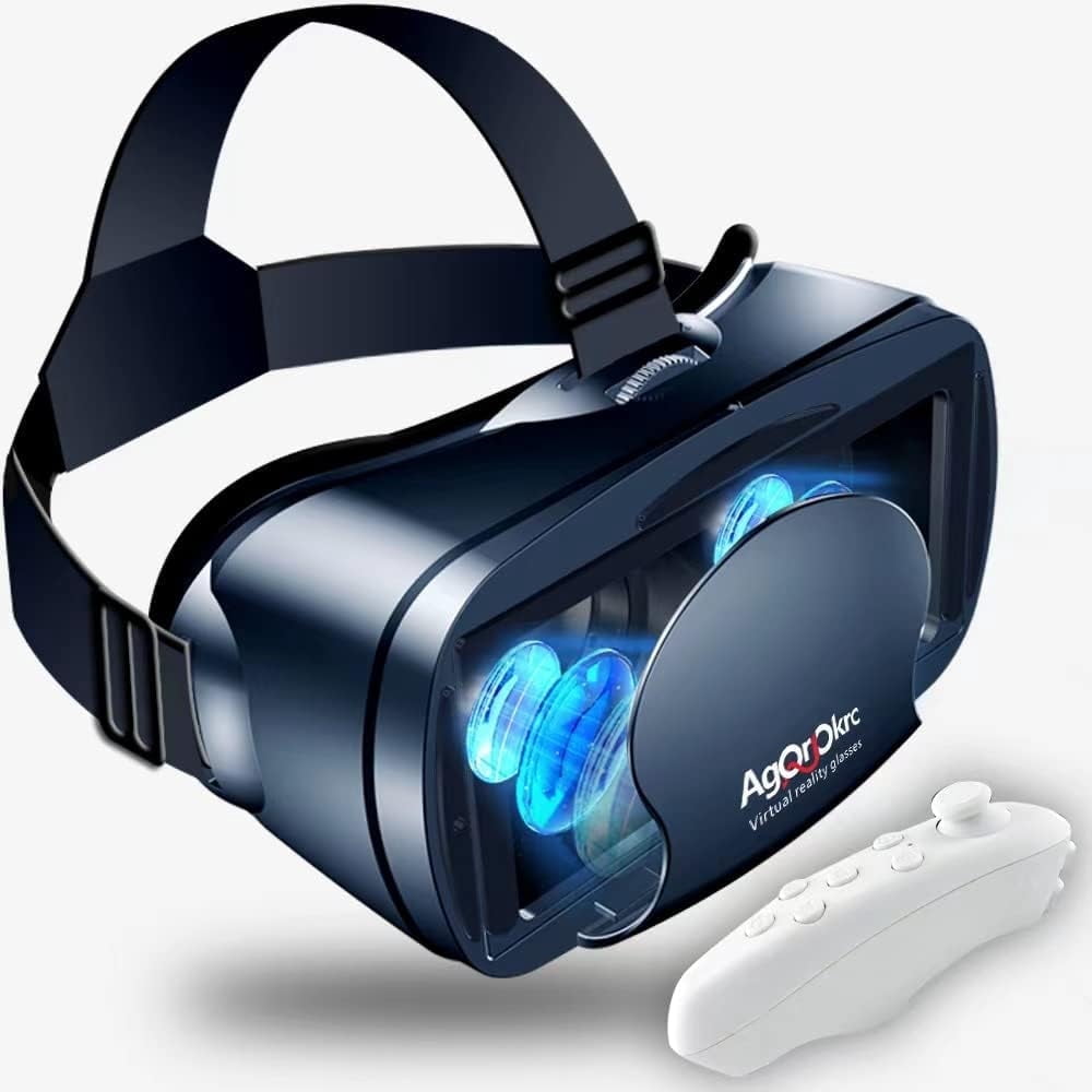 PUSABIYOU VR Headset with Controller 3D Virtual Reality Glasses for Smartphones (Black, 5-7 in) rrktd