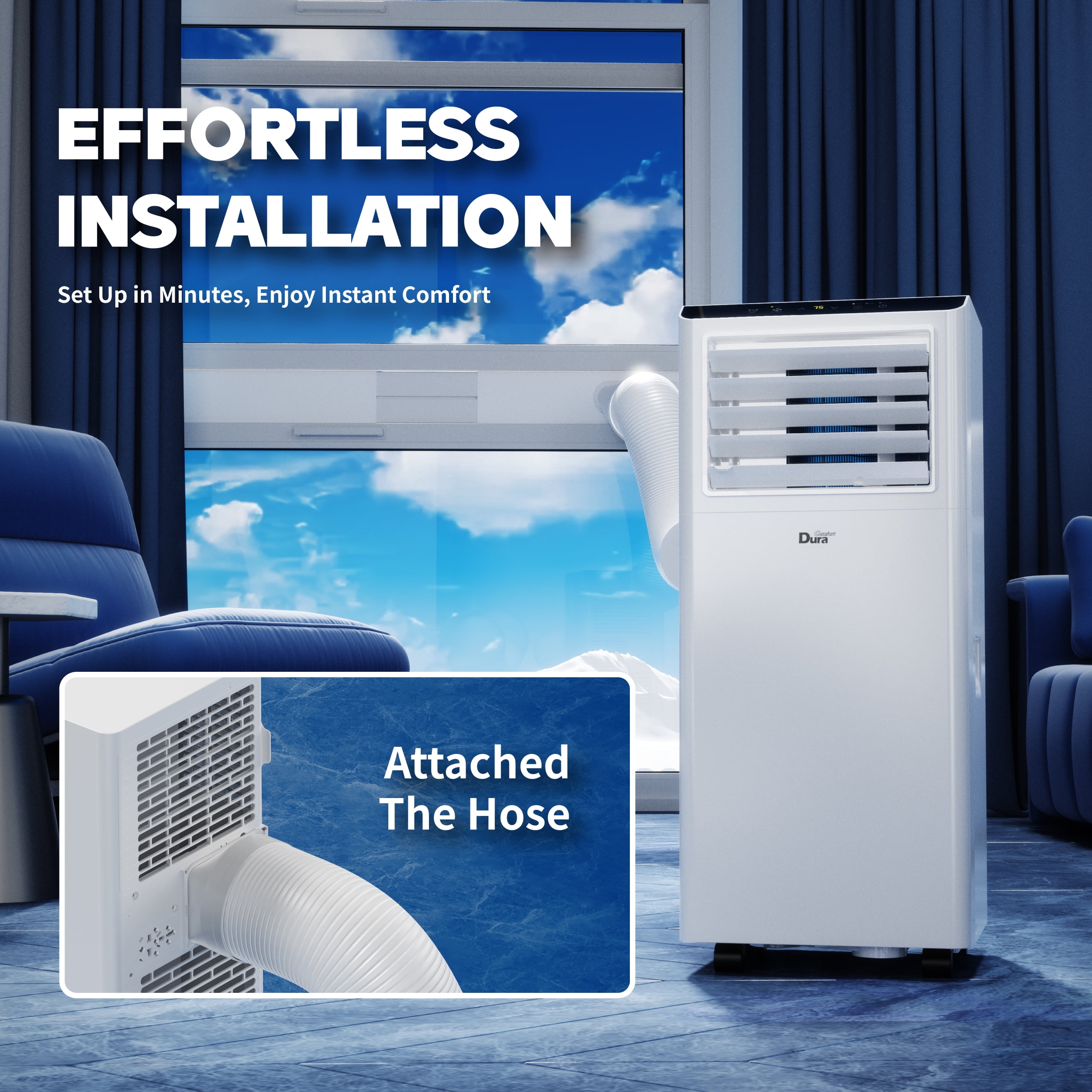 DuraComfort 8500 BTU Portable Air Conditioner 3-in-1 Cooling Dehumidifier and Fan (White, 350 Sq. Ft.) hge13