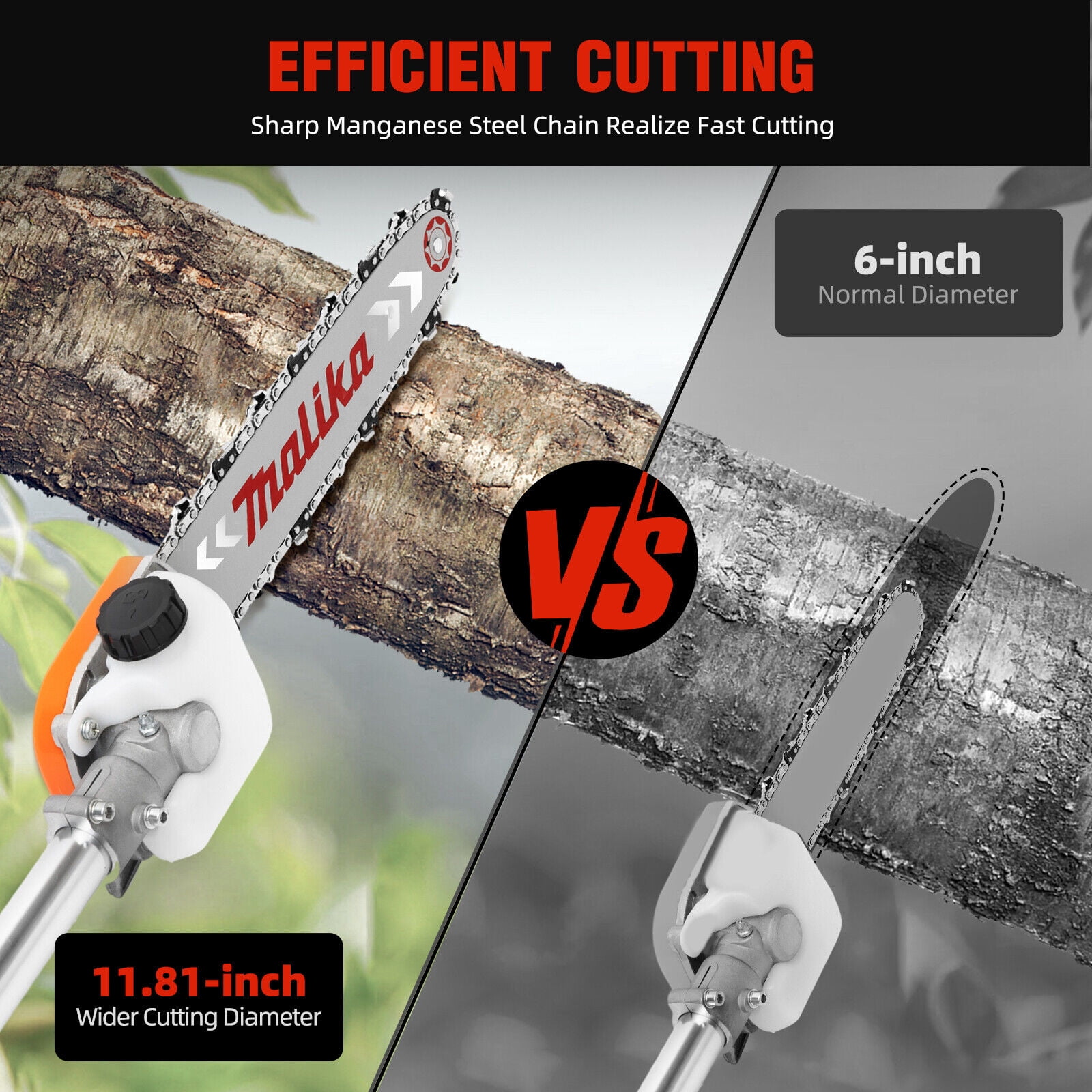 Miumaeov 2-Stroke Pole Chainsaw with Adjustable Handle and 12-in Guide Bar (Silver, 43cc Engine) 9rycl
