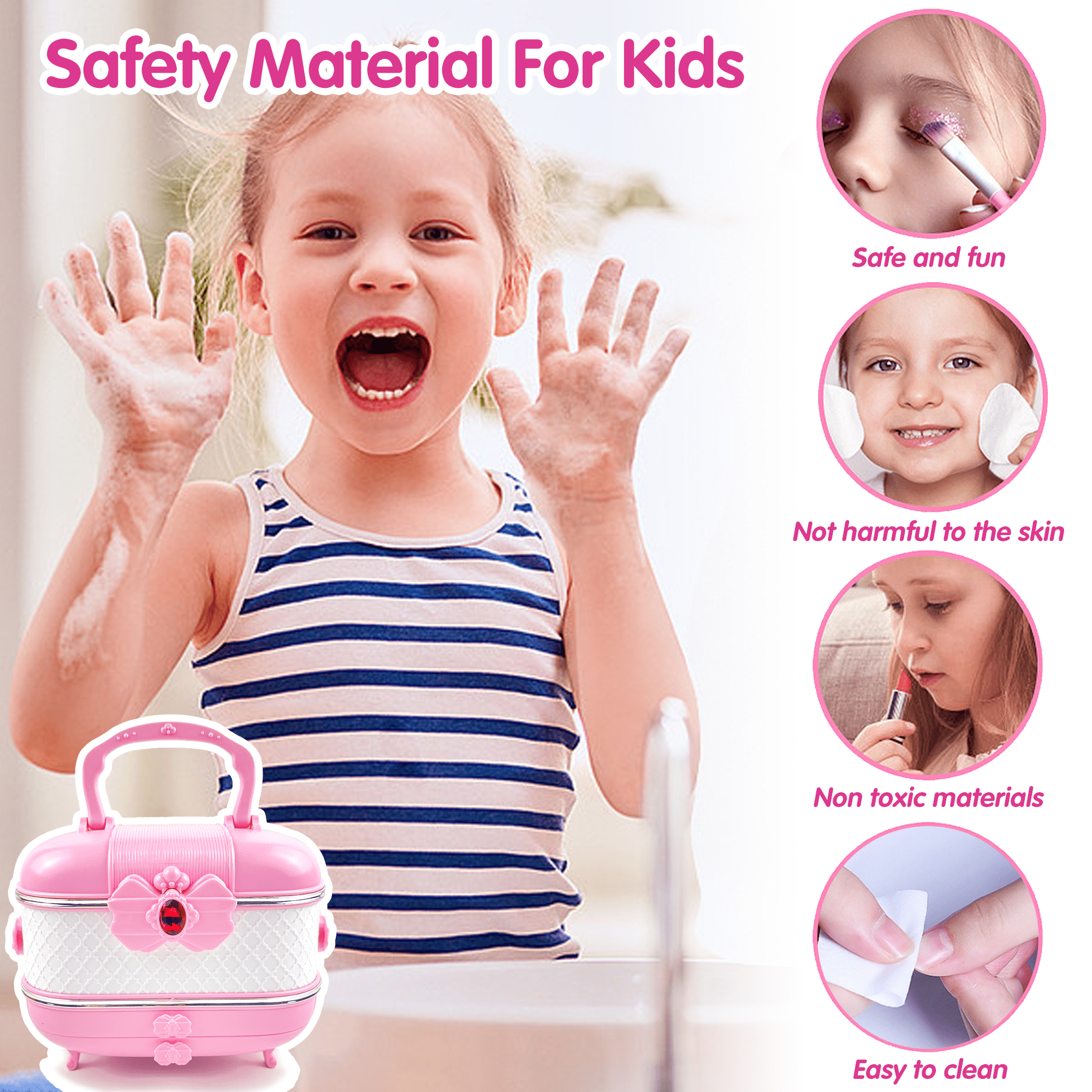 Richgv Kids Makeup Kit, Pretend Play Cosmetic Set for Girls, Washable Beauty Activity Case (Pink, 57 Pcs) vkepg