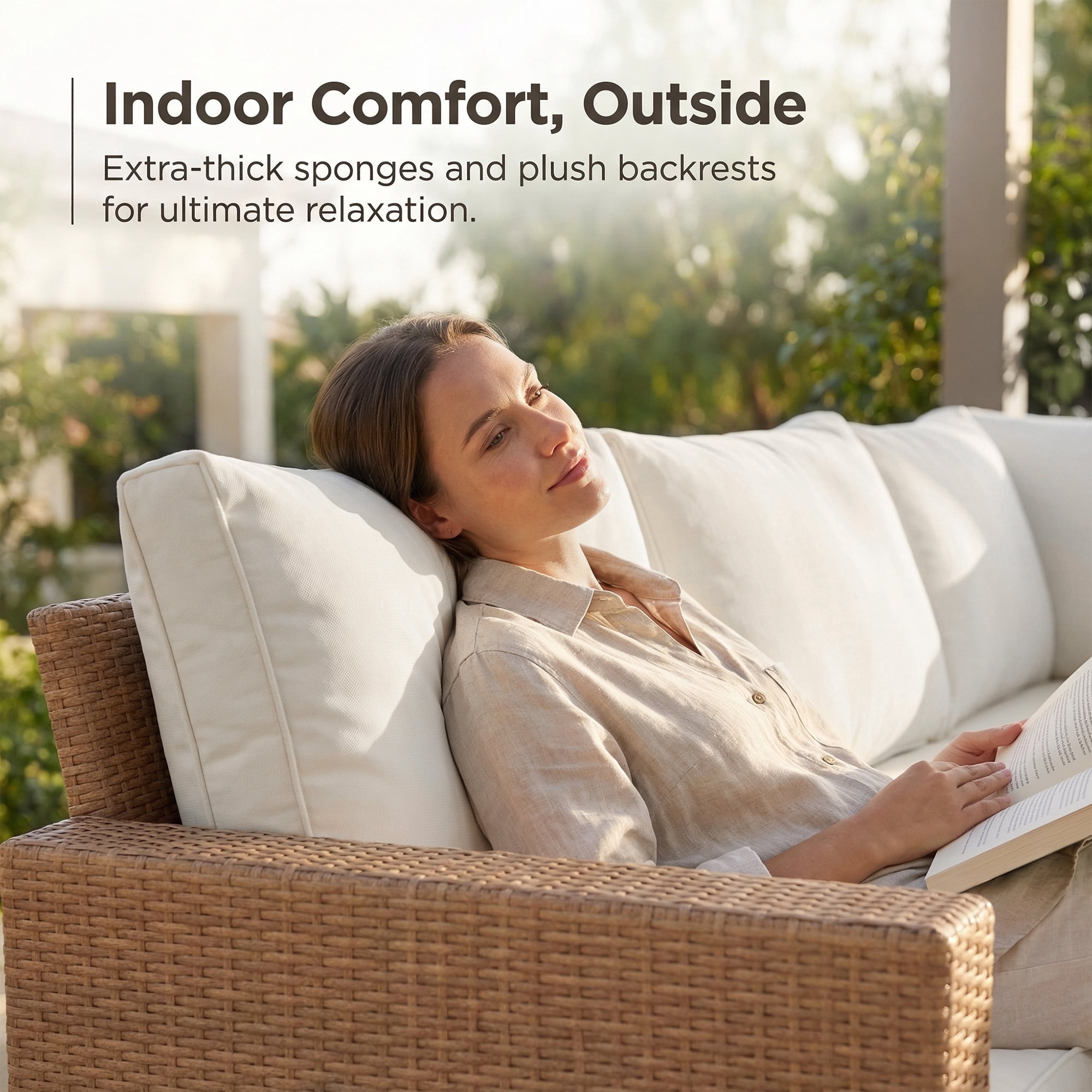 LAZZO 7-Piece Outdoor Conversation Set, Wicker Patio Furniture with Cushions and Coffee Table (Beige, 7-Piece) 4dxaf