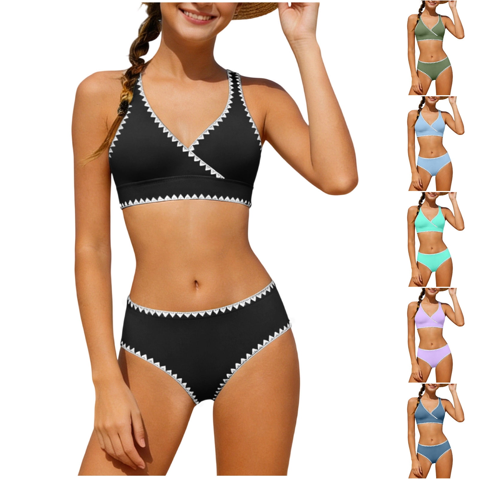 HAOTAGS Girls 2-Piece High Waist Bikini Swimsuit (Adjustable Strap Stretch Swimwear, Black, Size 5-16) 0925t