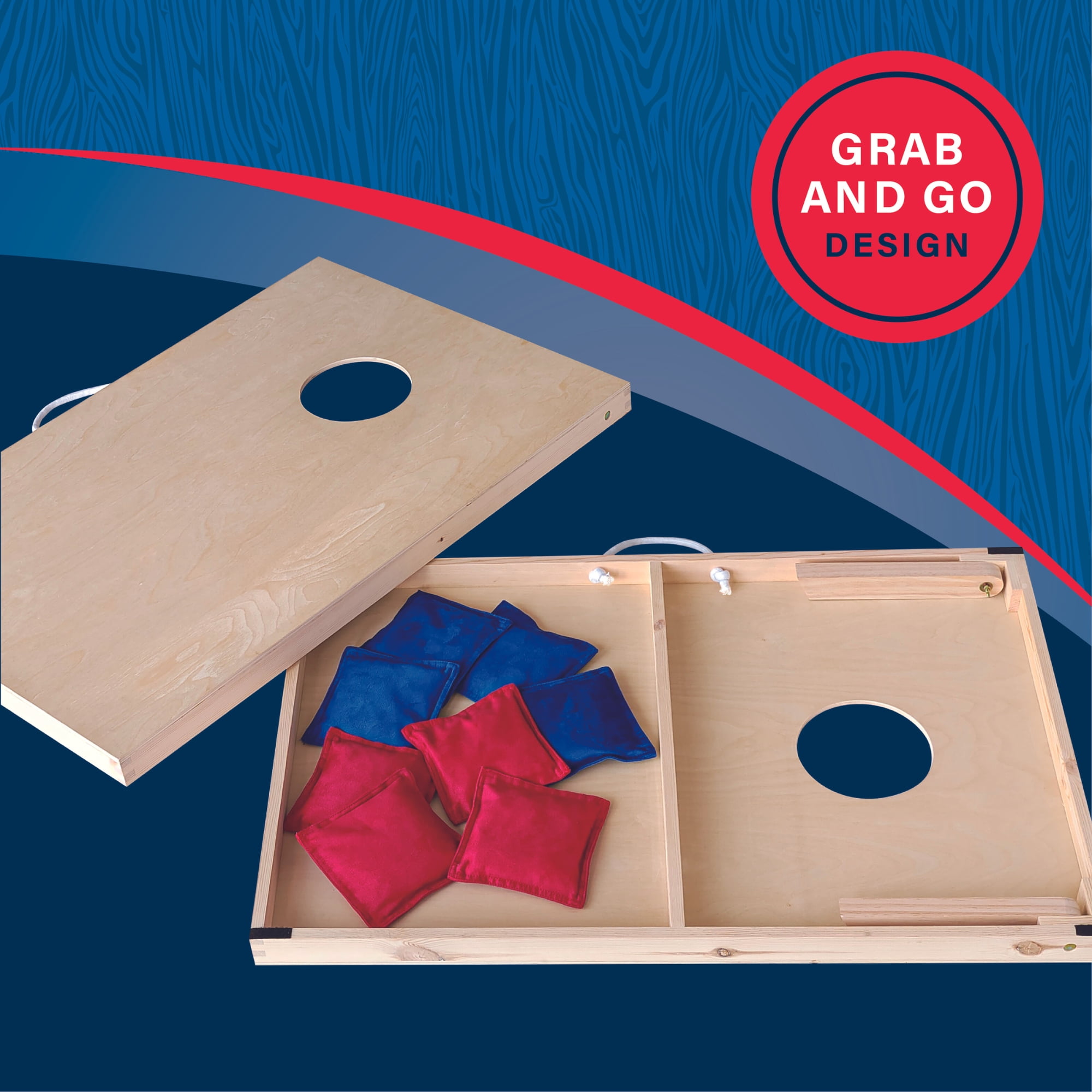 MinnARK Wooden Cornhole Set with Stick and Slide Bean Bags (2 Boards, 8 Bags, 35 in) 1pm4i
