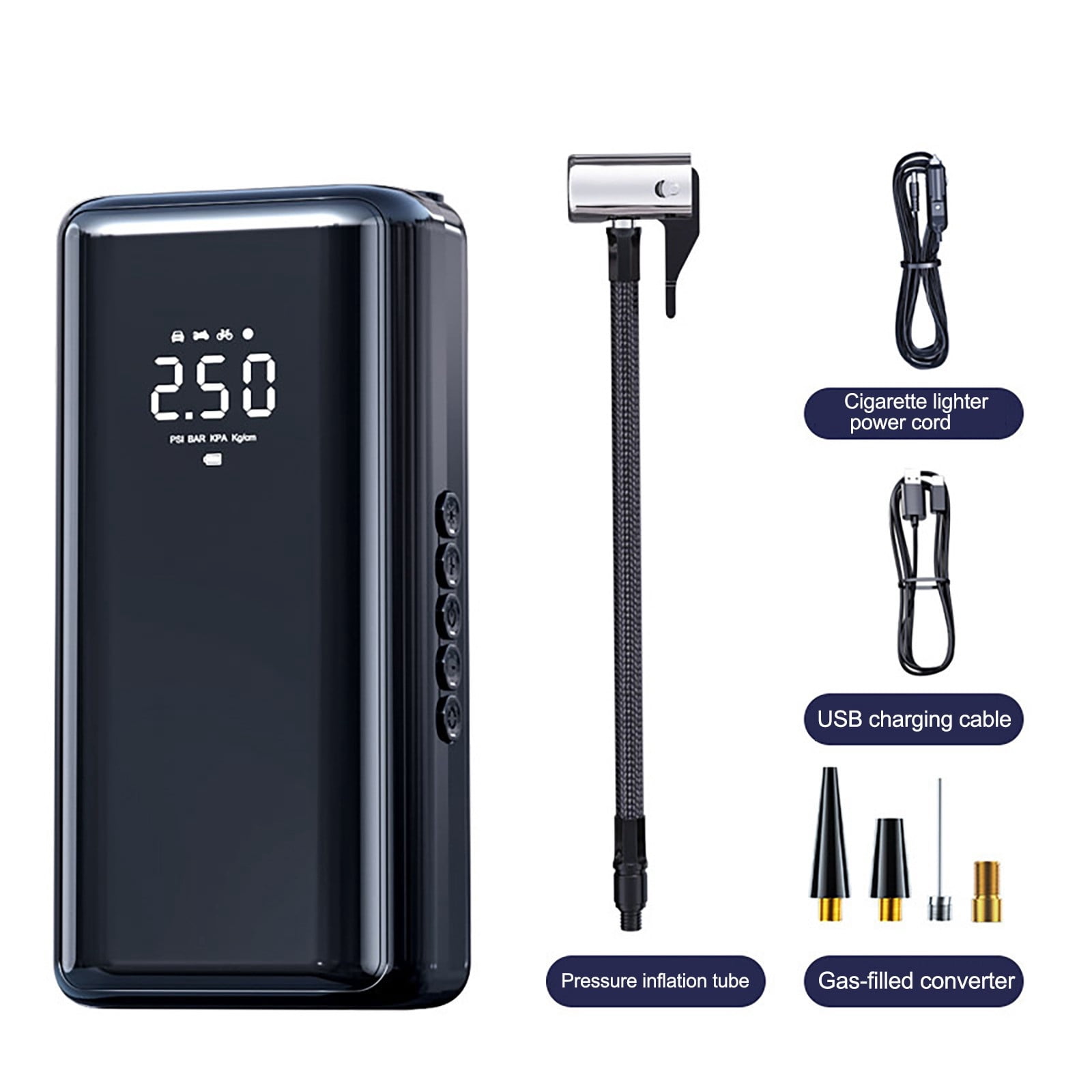 Xhegex Portable Wireless Car Tire Inflator with Digital Pressure Display (Black, 1 Pack) gjlwc